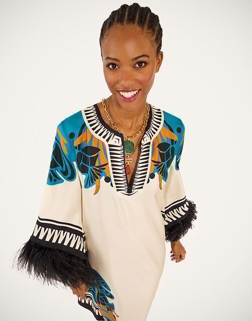 La DoubleJ The Kaftan Florence Plac&eacute;e Ivory DRE0871SIL006FLO02WH04