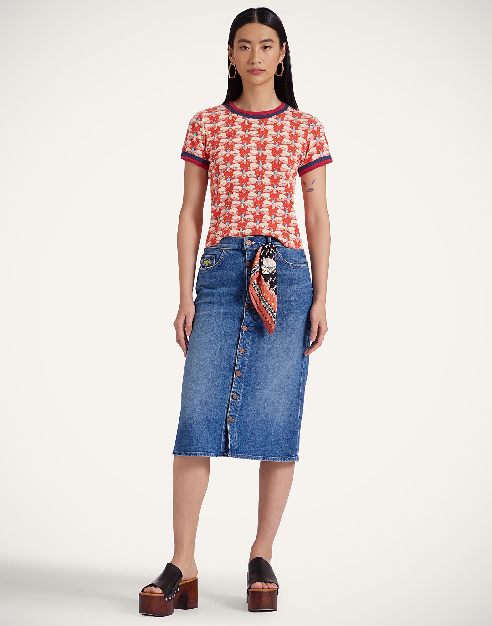 La DoubleJ Itty Bitty Double Binding Ringer T-Shirt Pull My Petaltail Orange TSH0061JER059PET03OR02