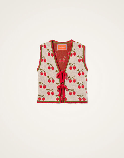 La DoubleJ Cherry Gilet Multicolor Ecru & Red PUL0357KNI204VA482BR05