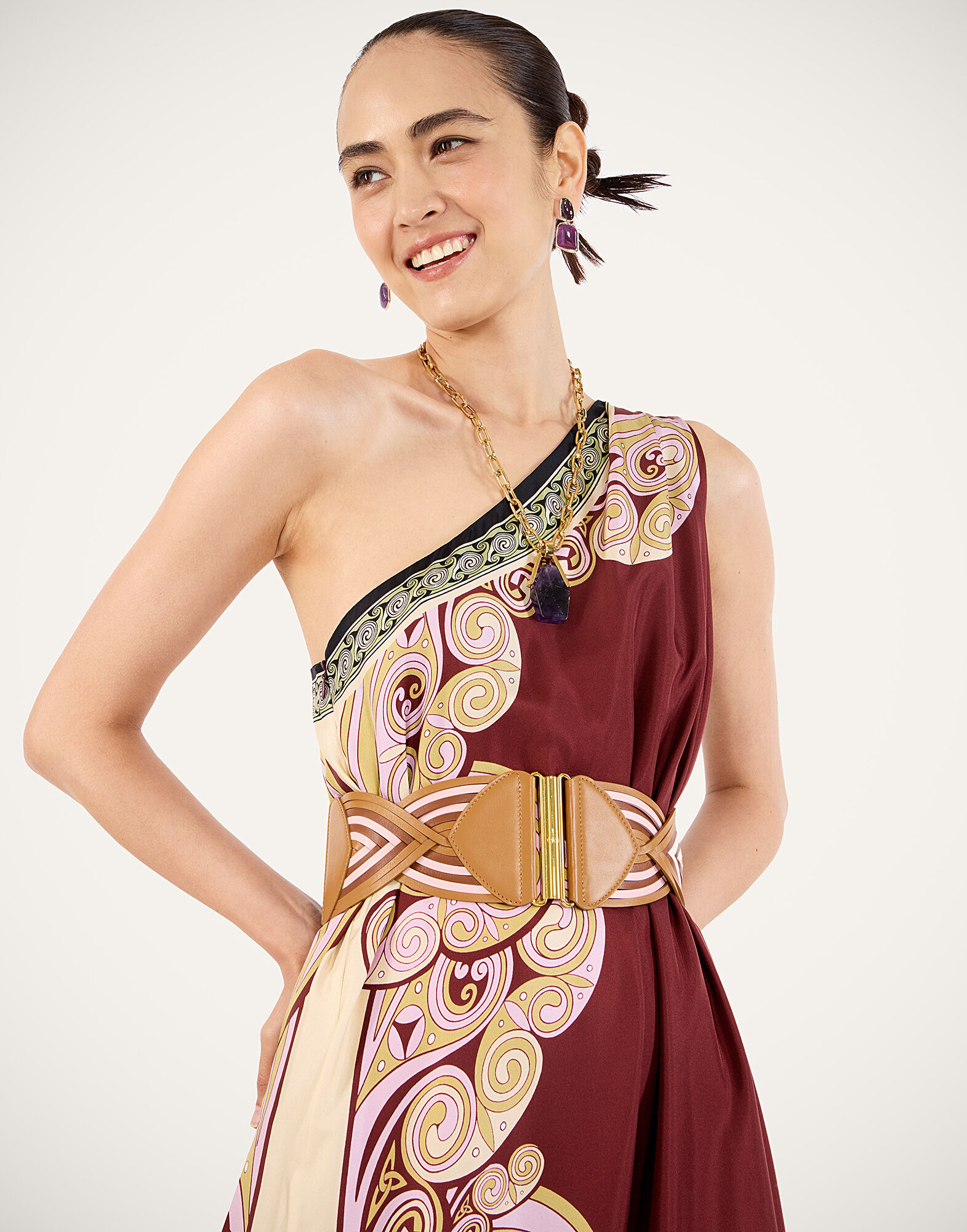La DoubleJ Roy Dress Kells Swirl Plac&eacute;e Burgundy DRE0304SIL006KLS01RE07