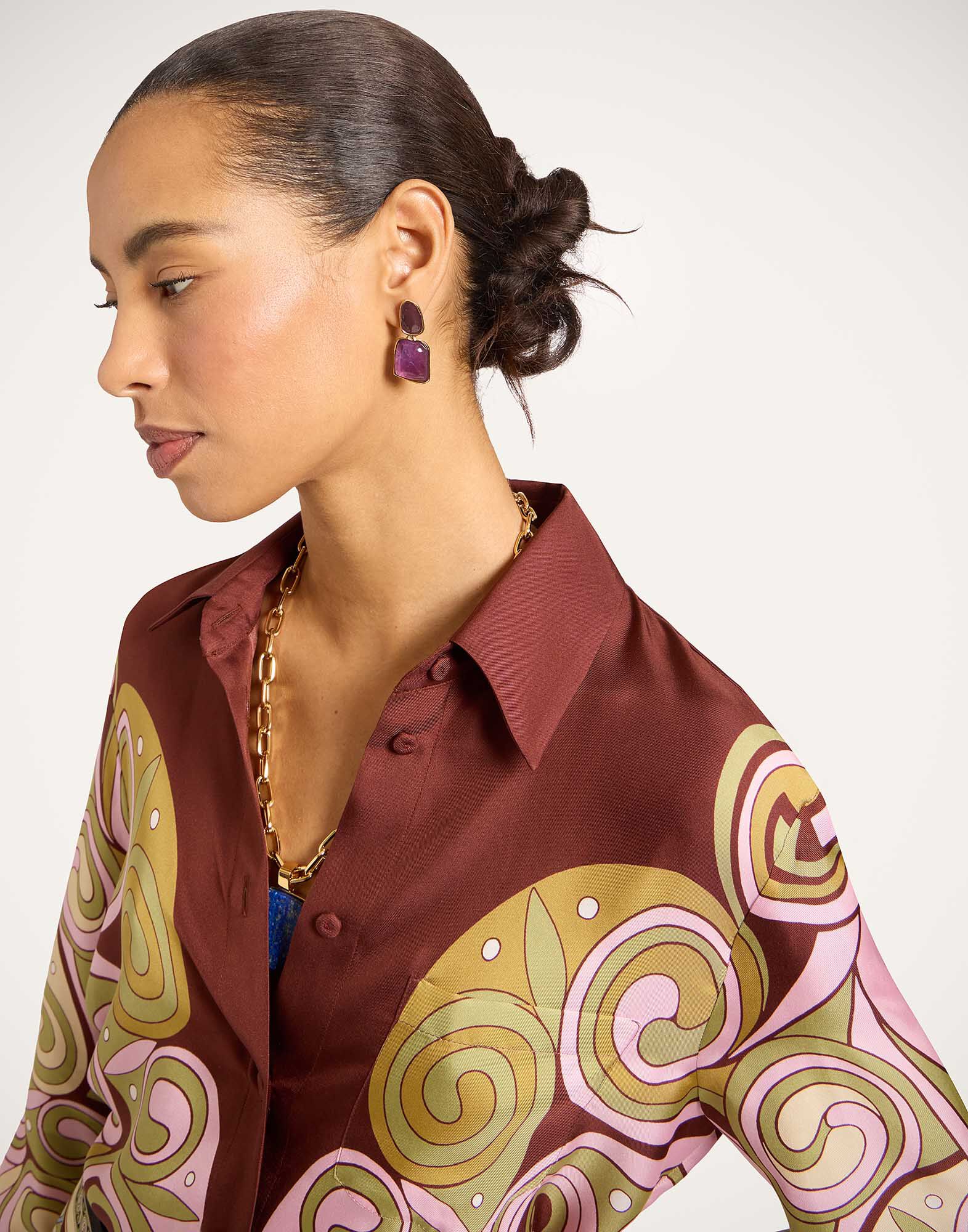 La DoubleJ Boy Shirt Kells Swirl Plac&eacute;e Burgundy SHI0040SIL026KLS01RE07