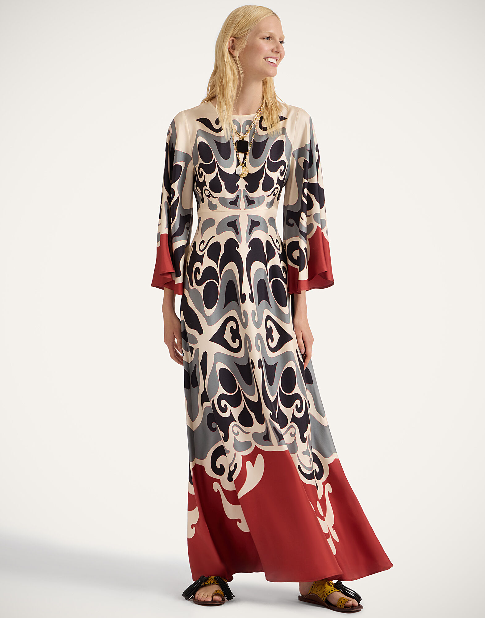 La DoubleJ Long Sorella Dress Phoenix Plac&eacute;e Ivory DRE0923SIL006PHO01WH04