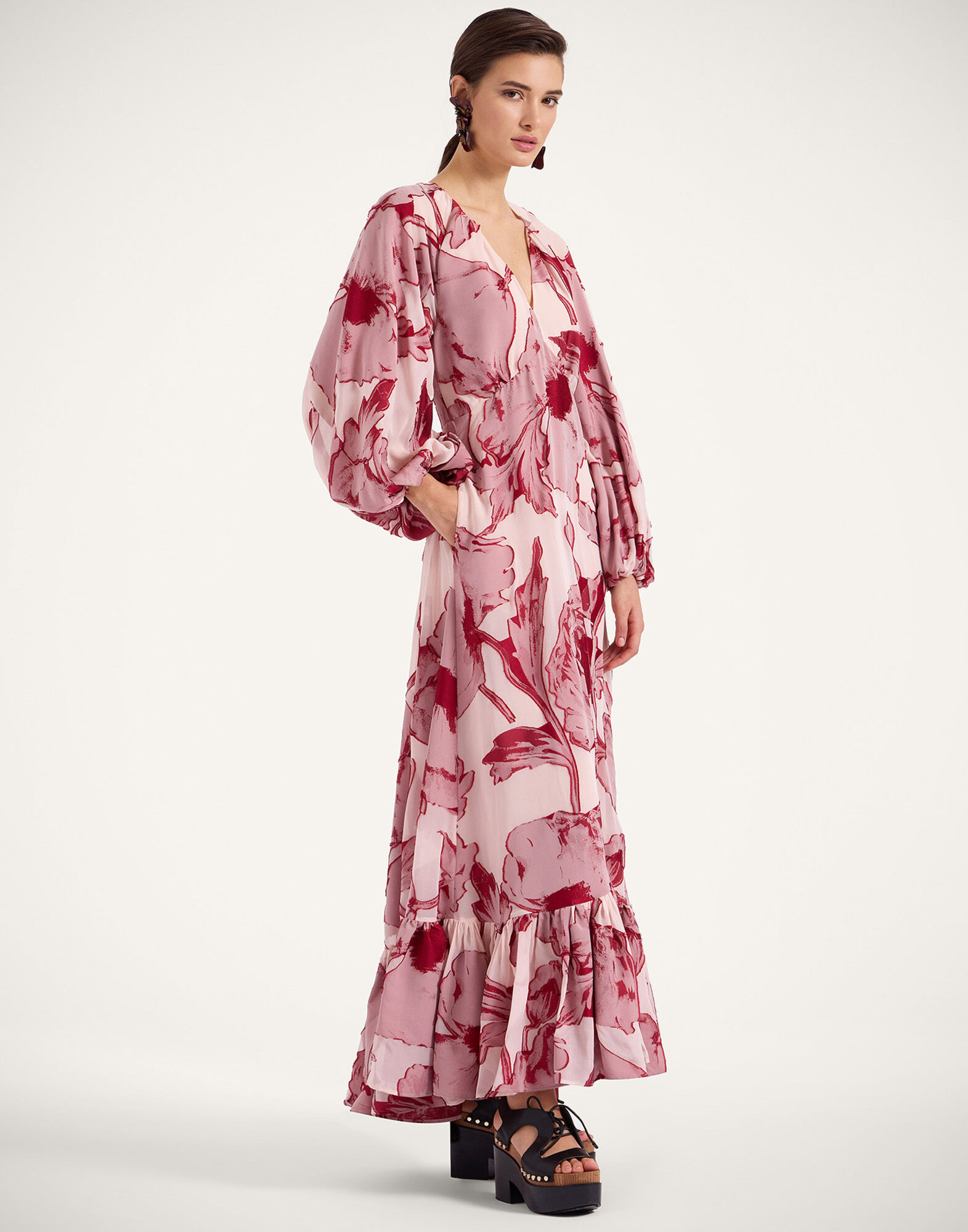 Eve-Ning V Dress in Sylph Fil Coupé Pink for Women | La DoubleJ US