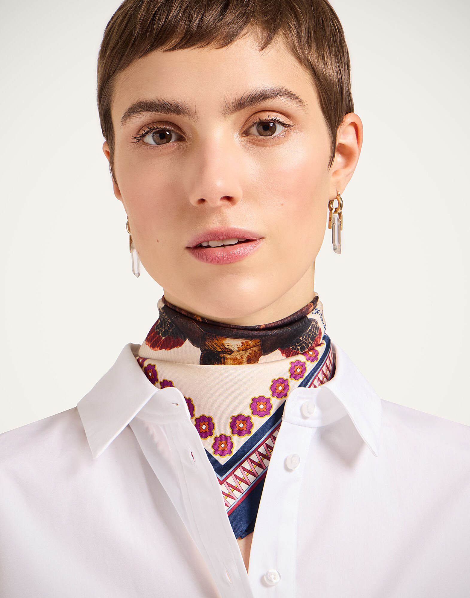 La DoubleJ Foulard 45 Zooflora Turtlair Ivory SCA0065SIL006TRL02WH04