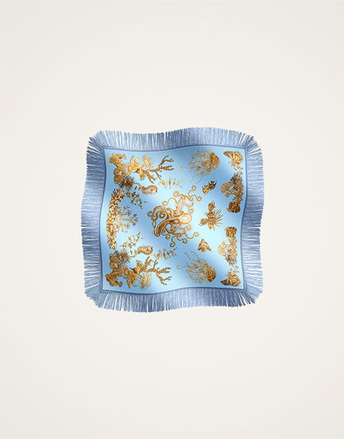 La DoubleJ Reversible Fringe Foulard 90 Oceania Plac&eacute;e Light Blue SCA0073SIL006OCE01BU01