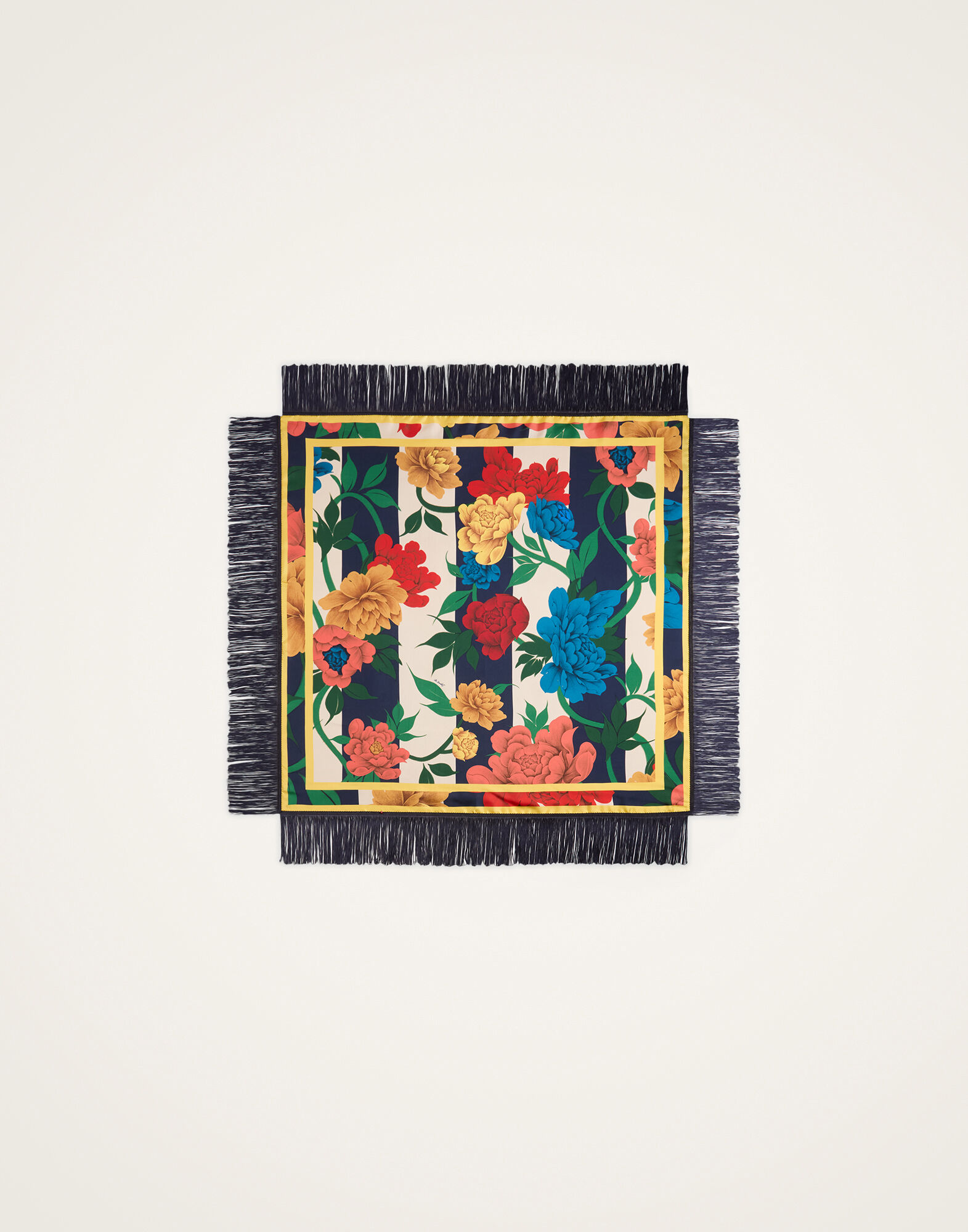 La DoubleJ Reversible Fringe Foulard 90 Princess Peony Plac&eacute;e Blue SCA0073SIL006PPE02BU03