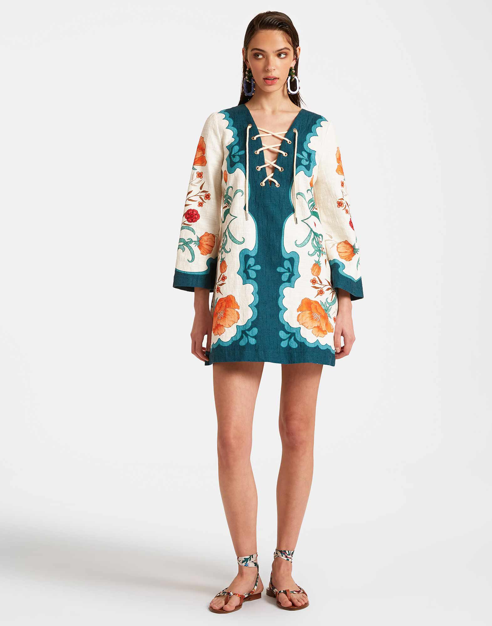 La DoubleJ The Tunic Mini Morpheus Plac&eacute;e Orange DRE0737COT005MOR01OR02