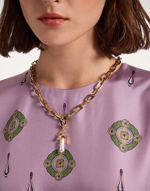 La DoubleJ Mini Pillar Charm 24k Gold Plate & Clear Quartz CHM0018BRA003ROC01YE05