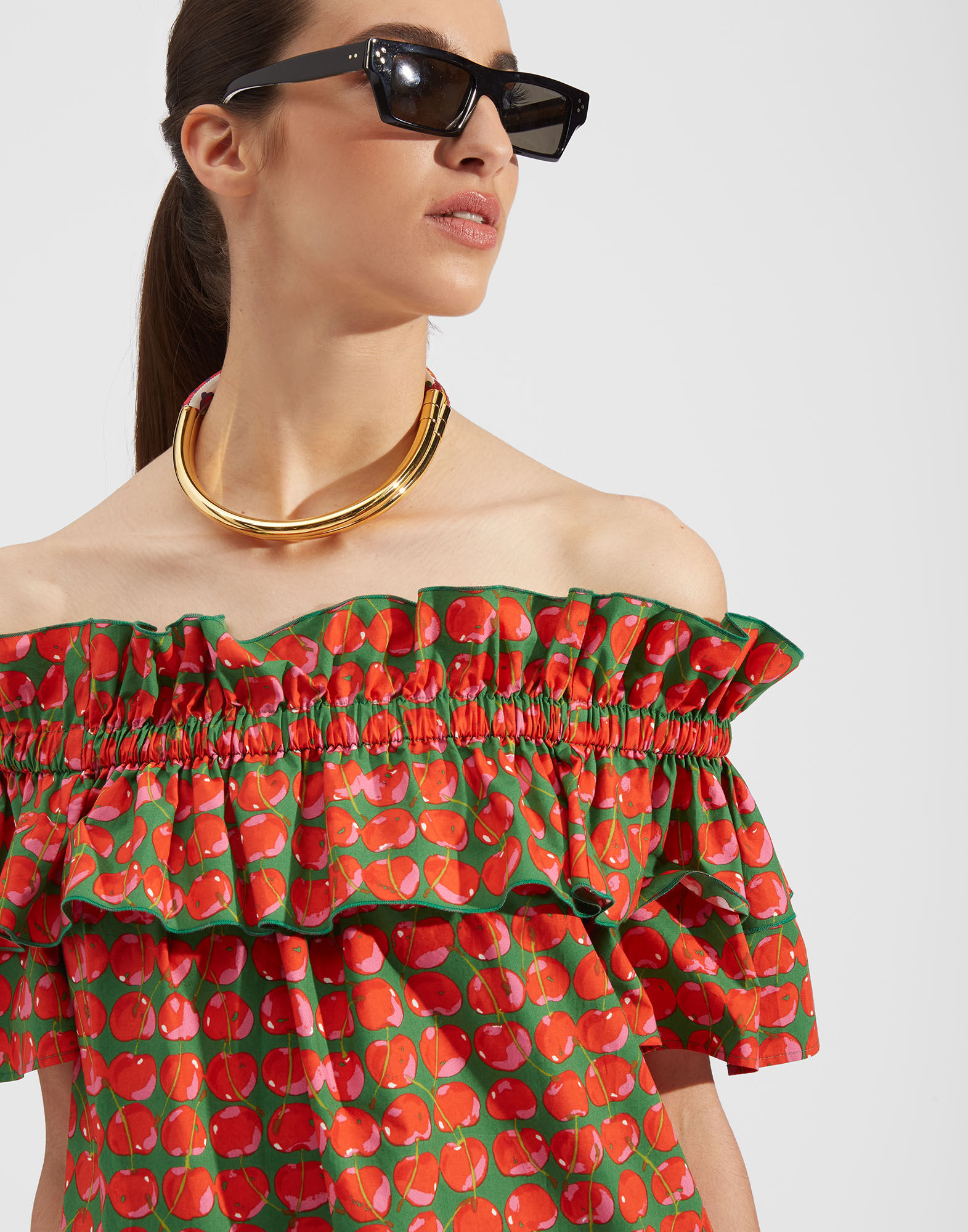 La DoubleJ Breakfast Dress Green Cherries DRE0331COT001CHY0001