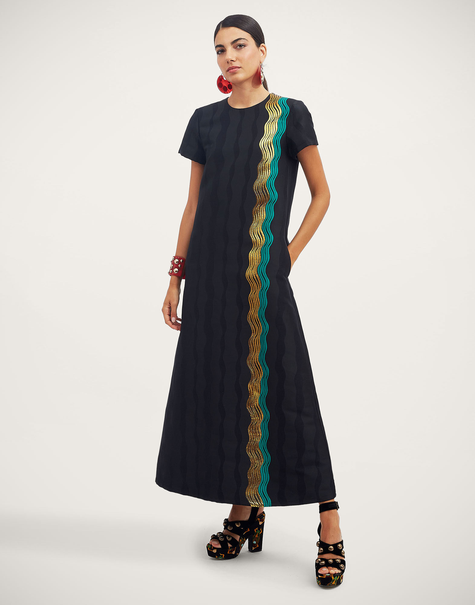 black silk swing dress Hell Bunny Plus Size Black Contrast Trim Swing Dress 3X
