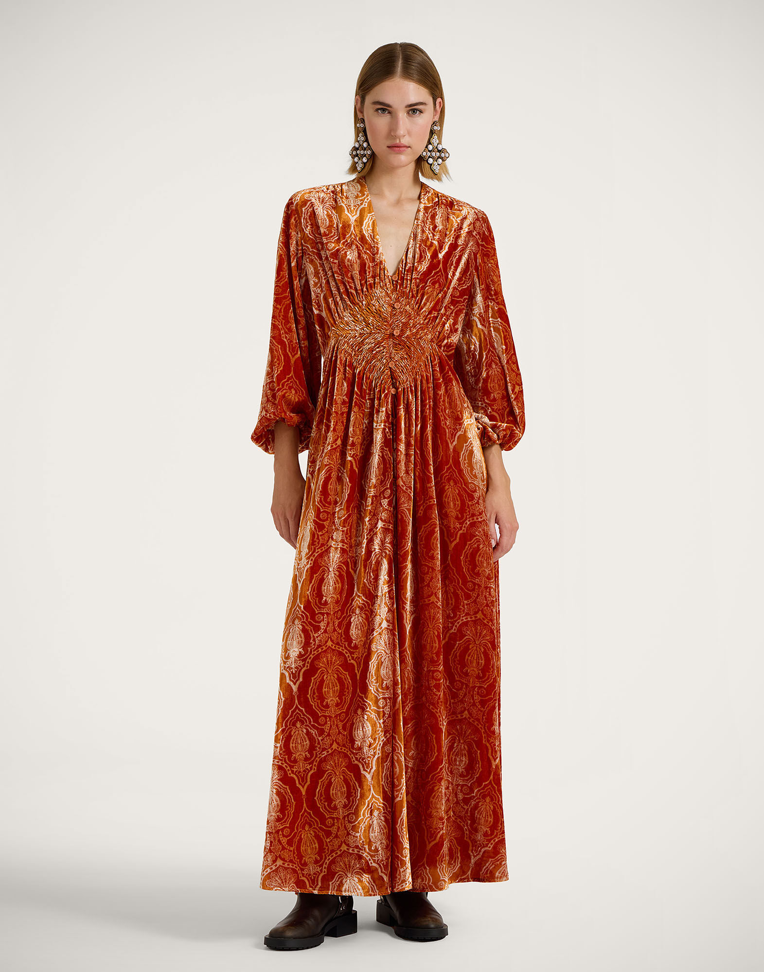 La DoubleJ Long Camerino Dress Banquet Orange DRE0585DEV003BQT03OR02