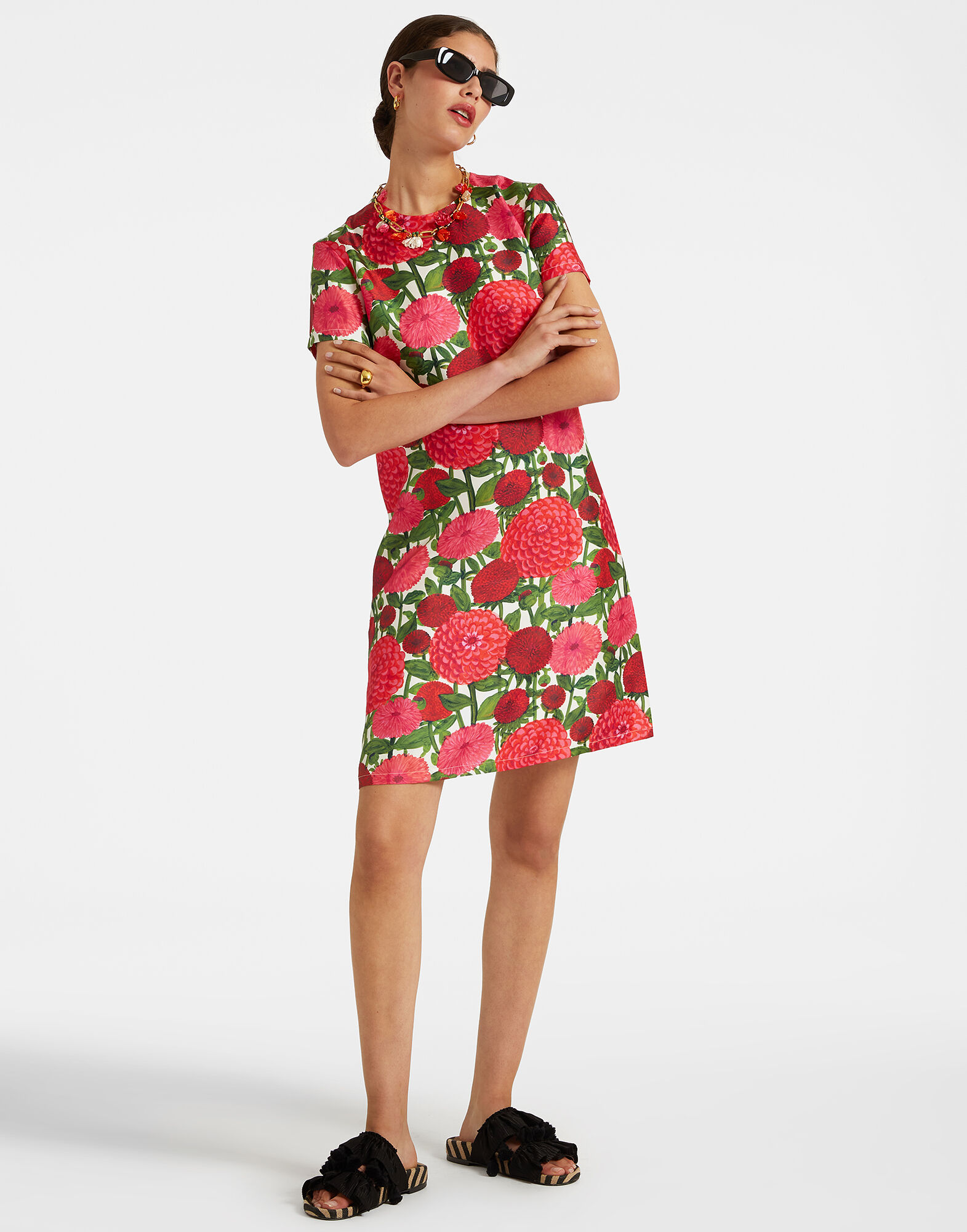 La DoubleJ Mini Swing Dress Pink Dahlias DRE0159SIL001DAH0001