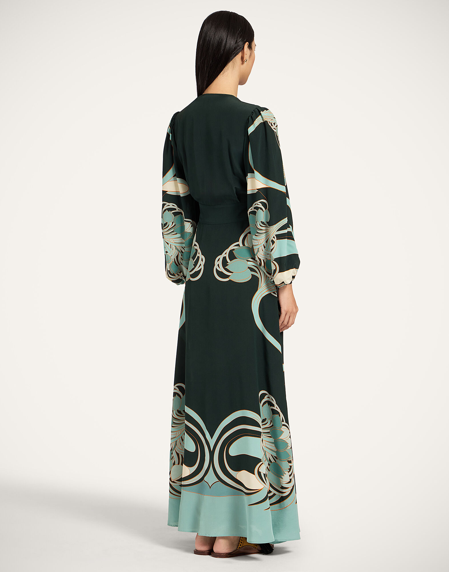 La DoubleJ Long Camerino Dress Blooming Tulip Plac&eacute;e Dark Green DRE0720CRE001BTU01GR03