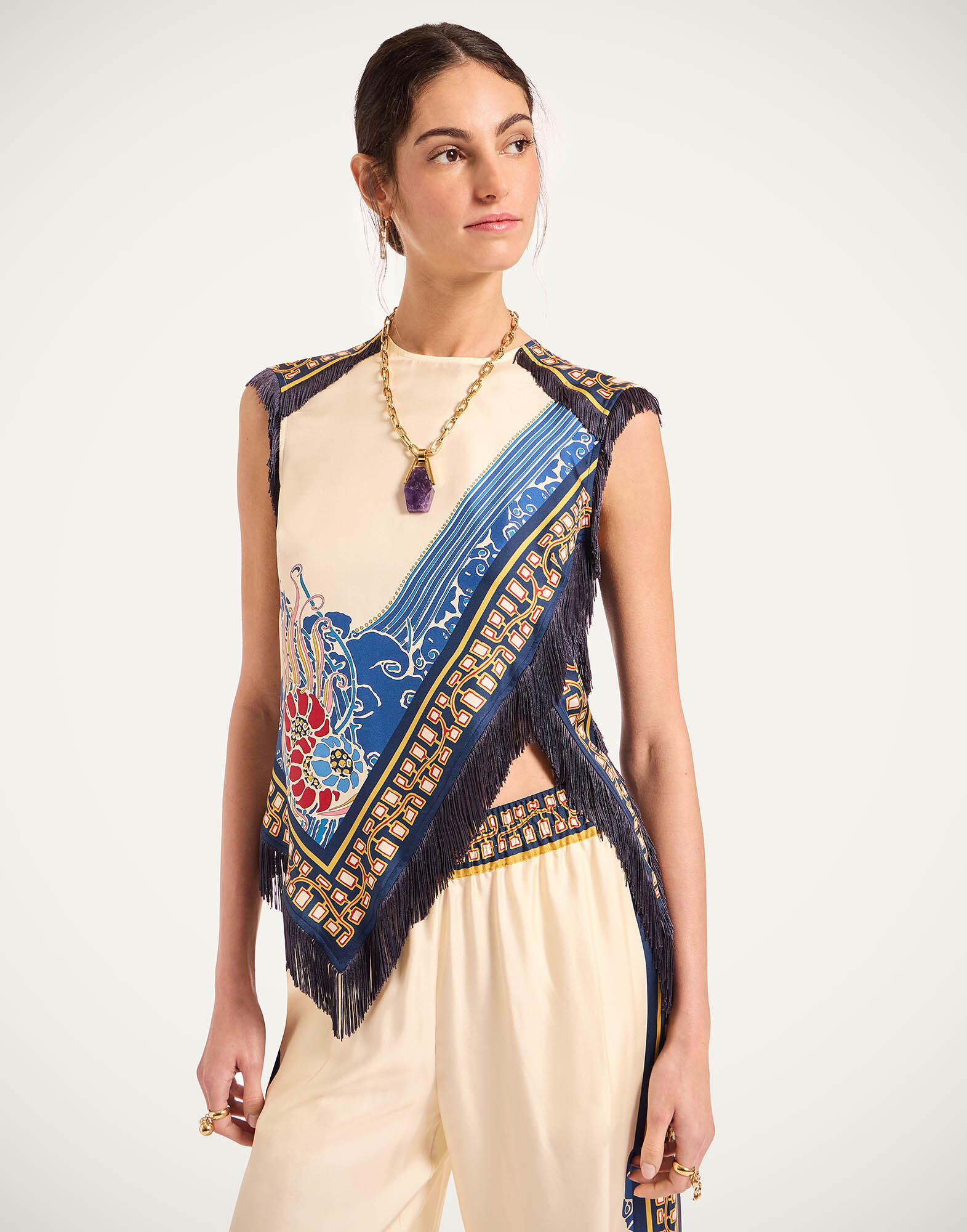 La DoubleJ Scarf Top Lemuria Plac&eacute;e Blue TOP0160SIL006LEM02BU03