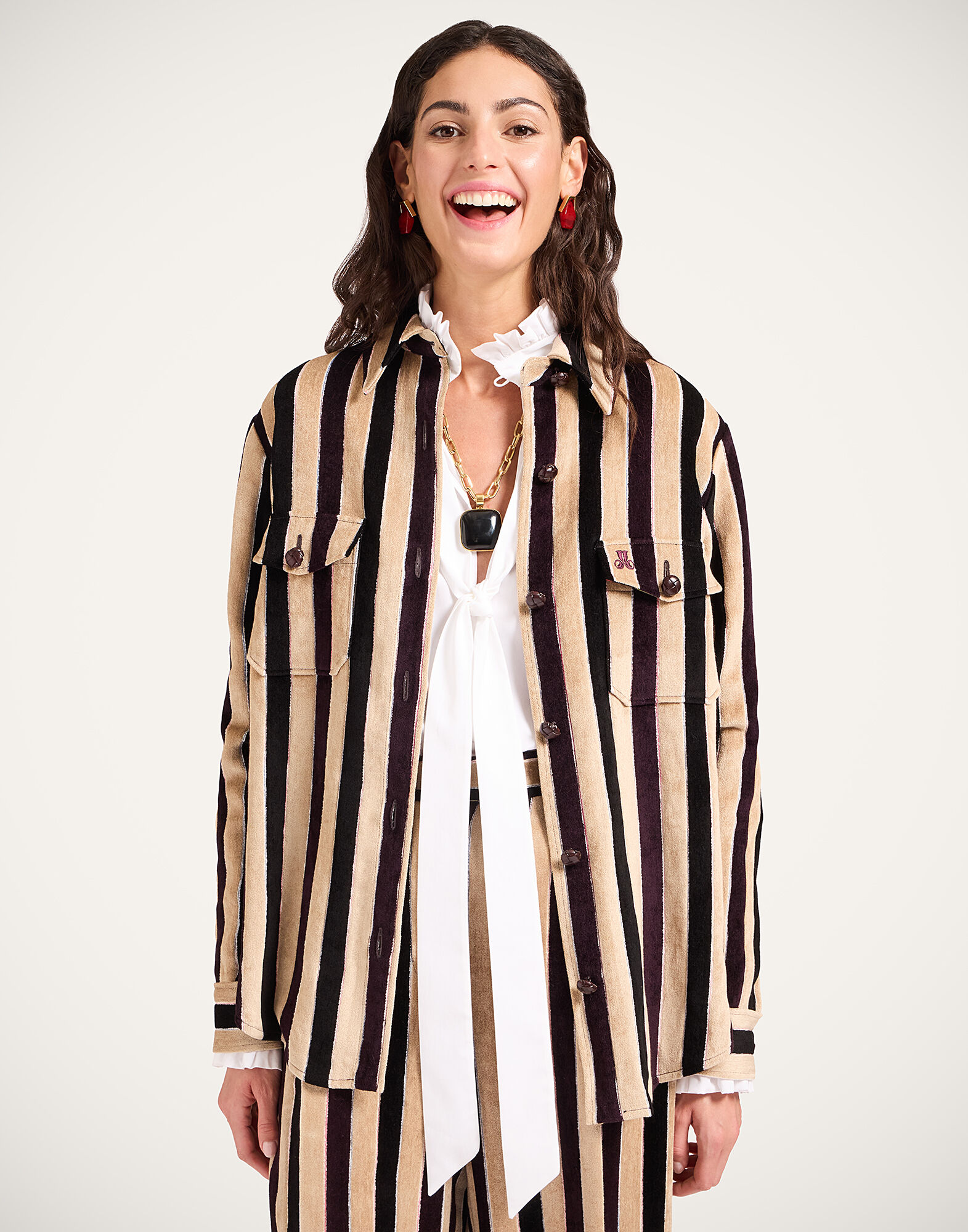 La DoubleJ Better Than Your Boyfriend's Jacket Stripes Light Beige JAC0112VIS026STR08BR01
