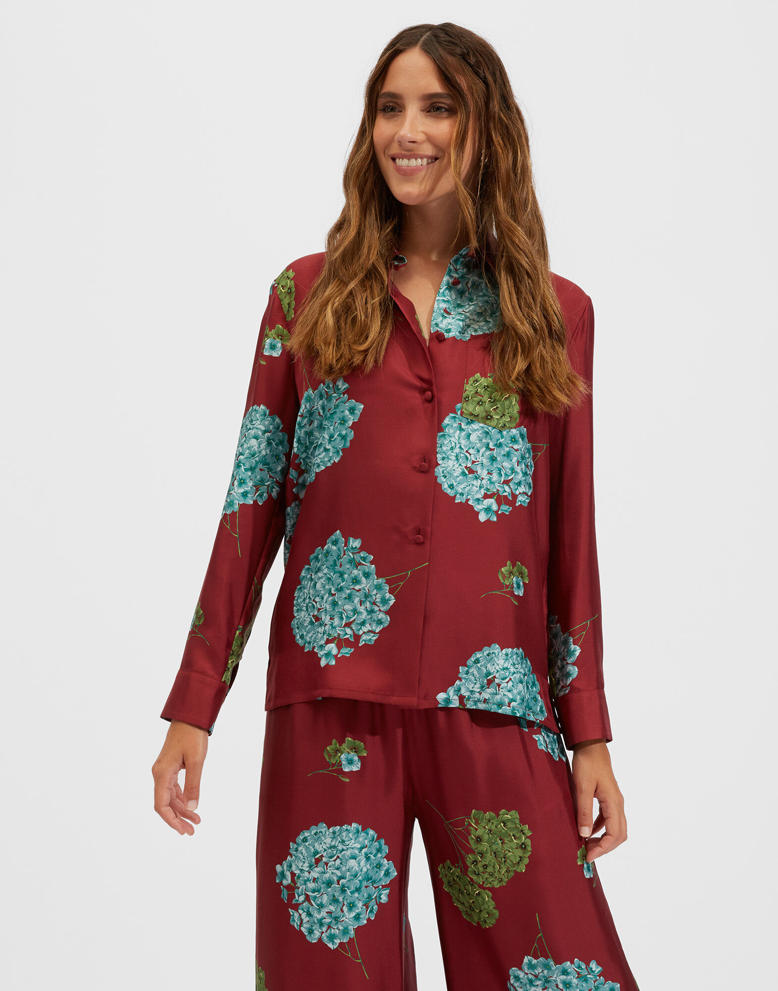 La DoubleJ Boy Shirt Ortensia Bordeaux SHI0001SIL001ORT0004