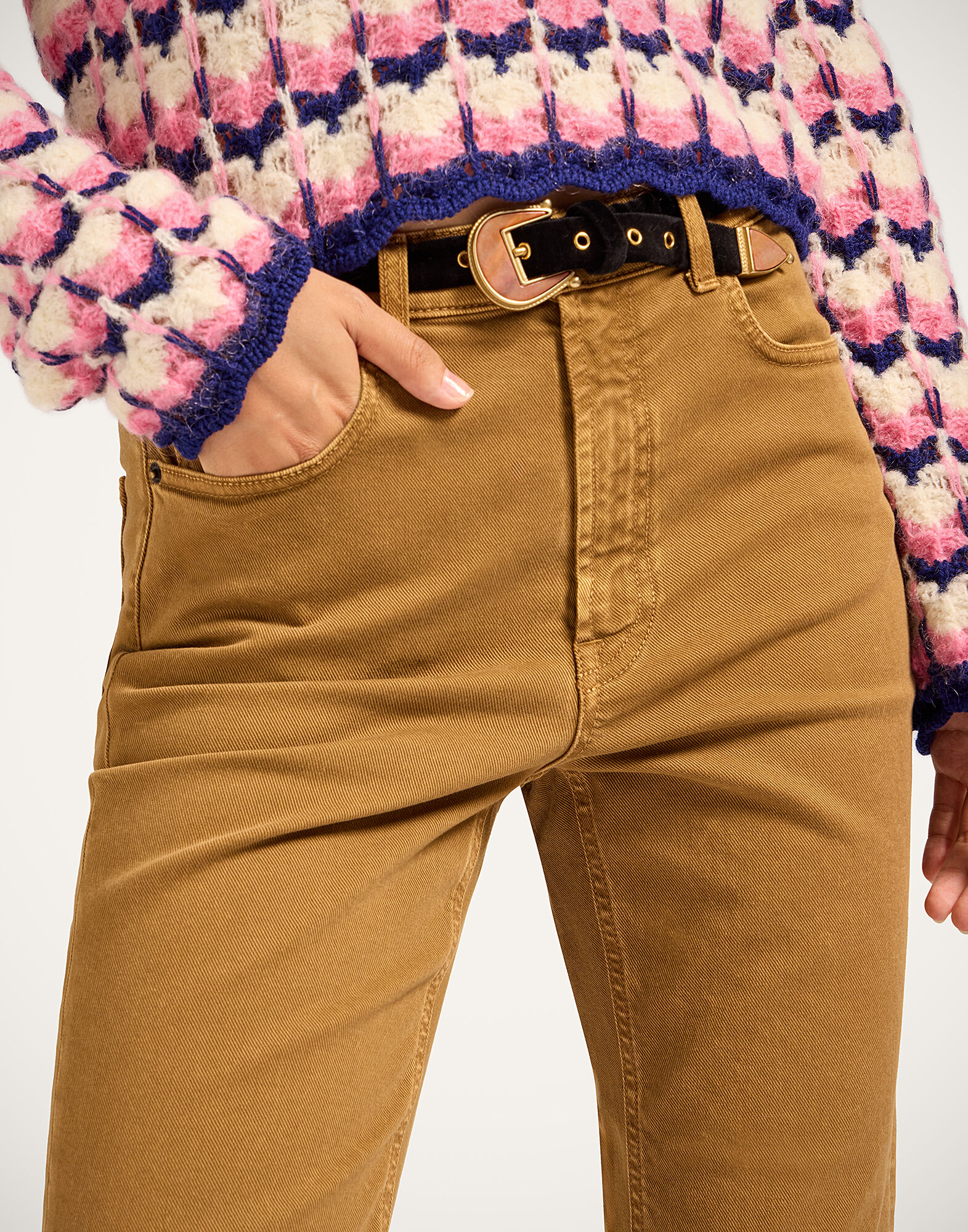 La DoubleJ Fancy Crop Jeans Khaki TRO0097DEN008SOLIDGR07