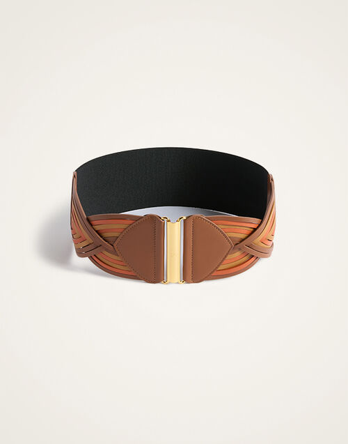 La DoubleJ Rainbow Belt Color Block Orange & Camel BEL0019LEA003CLB29OR02