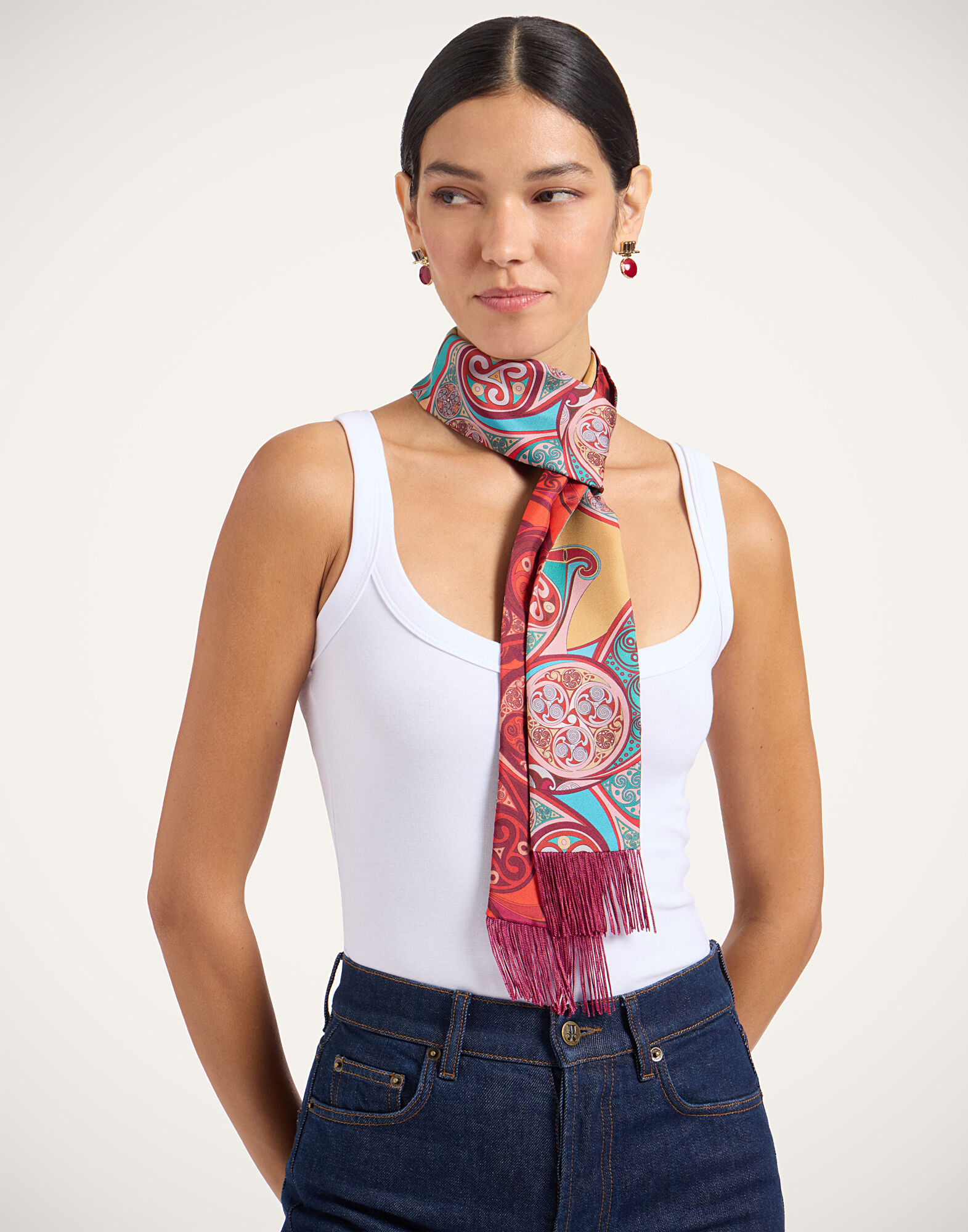 La DoubleJ Skinny Scarf Alchemy Plac&eacute;e Dark Red SCA0075SIL006ALC03RE40