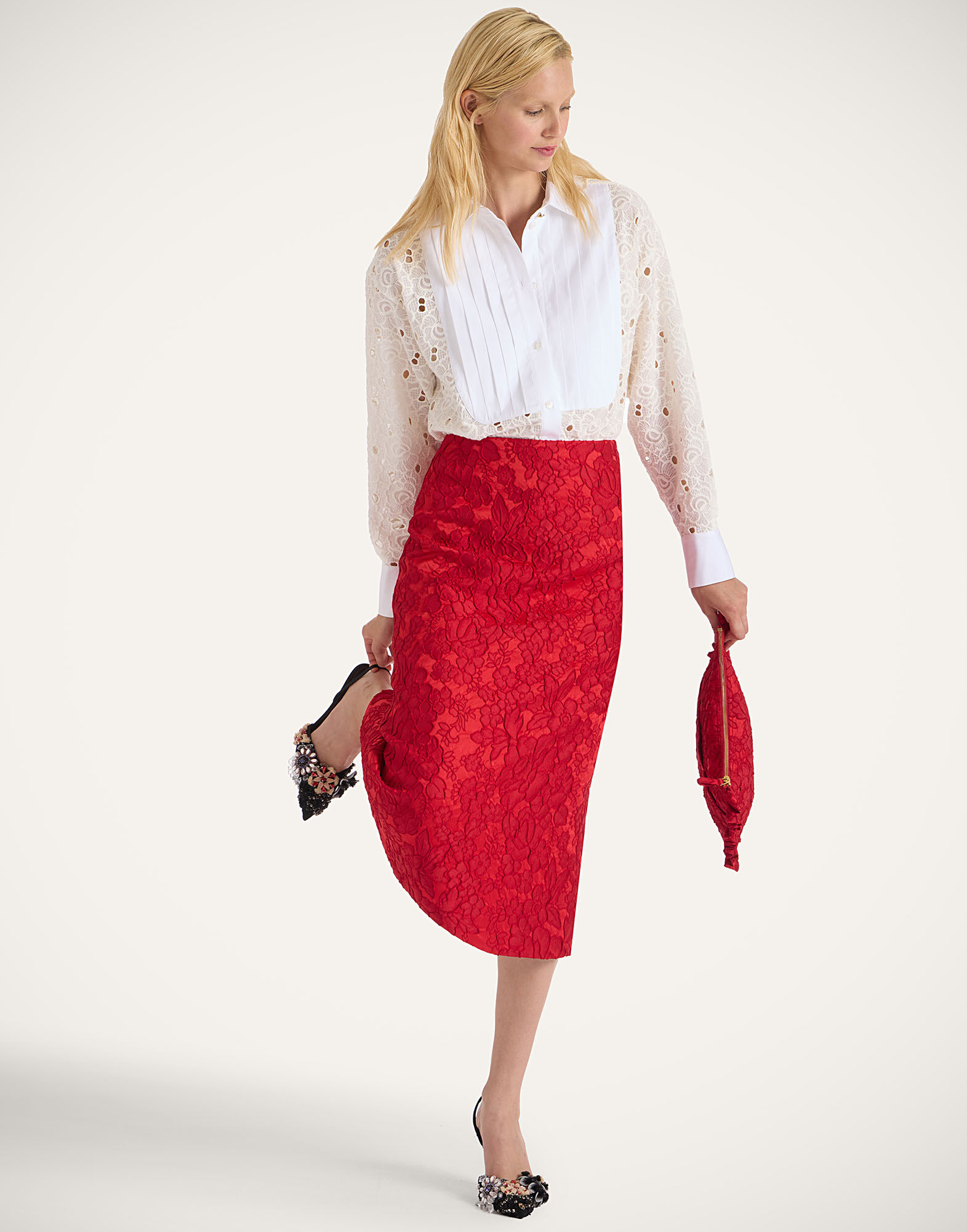 La DoubleJ Pencil Skirt Peony Red SKI0011JCQ111PEO04RE01