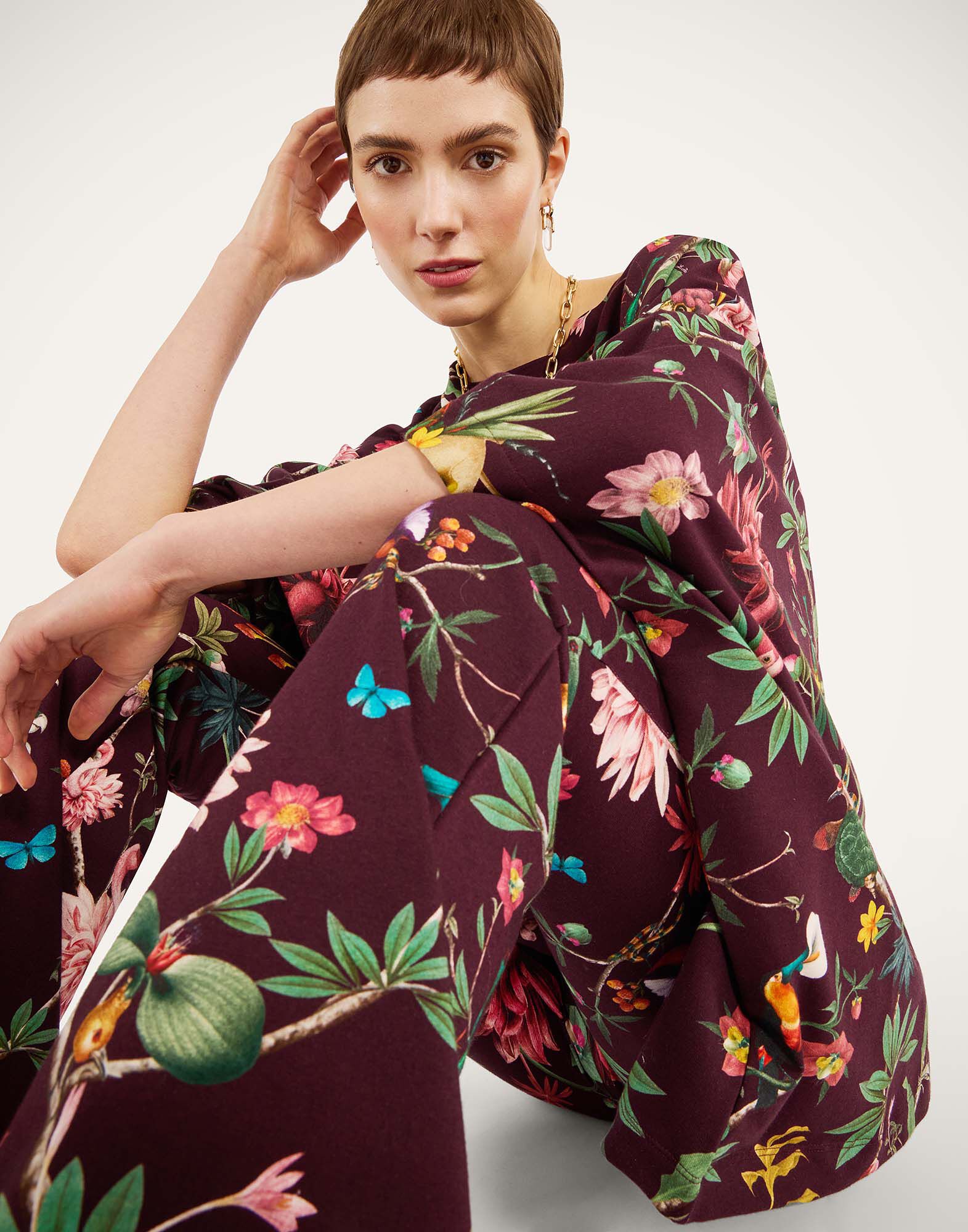 La DoubleJ Meditation Pants Zooflora Burgundy TRO0055JER020ZOF02RE02