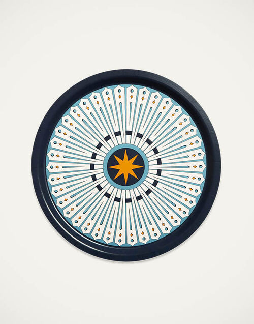 La DoubleJ Round Printed Tray Feria Midnight TRA0002WOD001FER01BU04