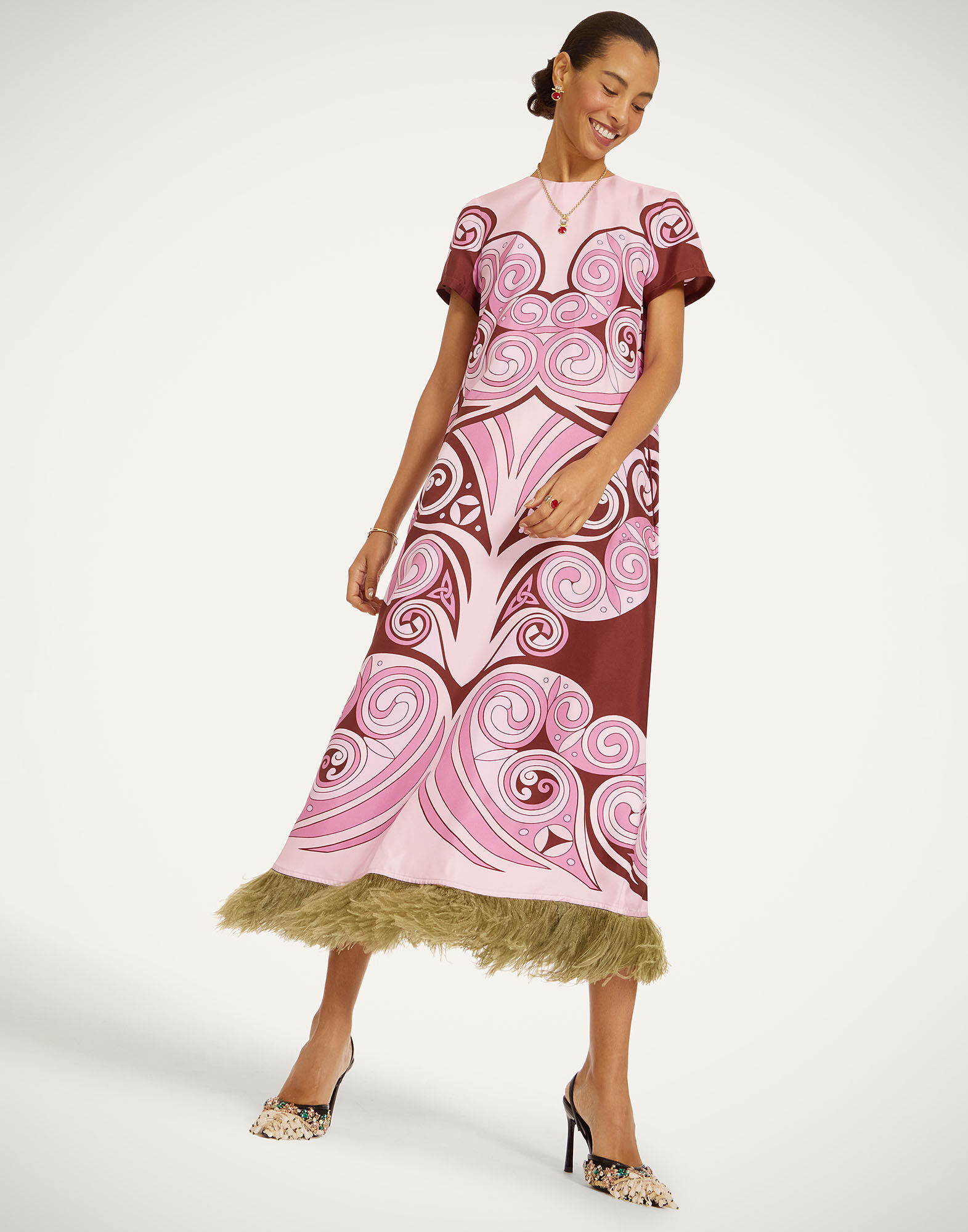 La DoubleJ Swing Dress Kells Swirl Plac&eacute;e Mauve DRE0864SIL026KLS01PU06