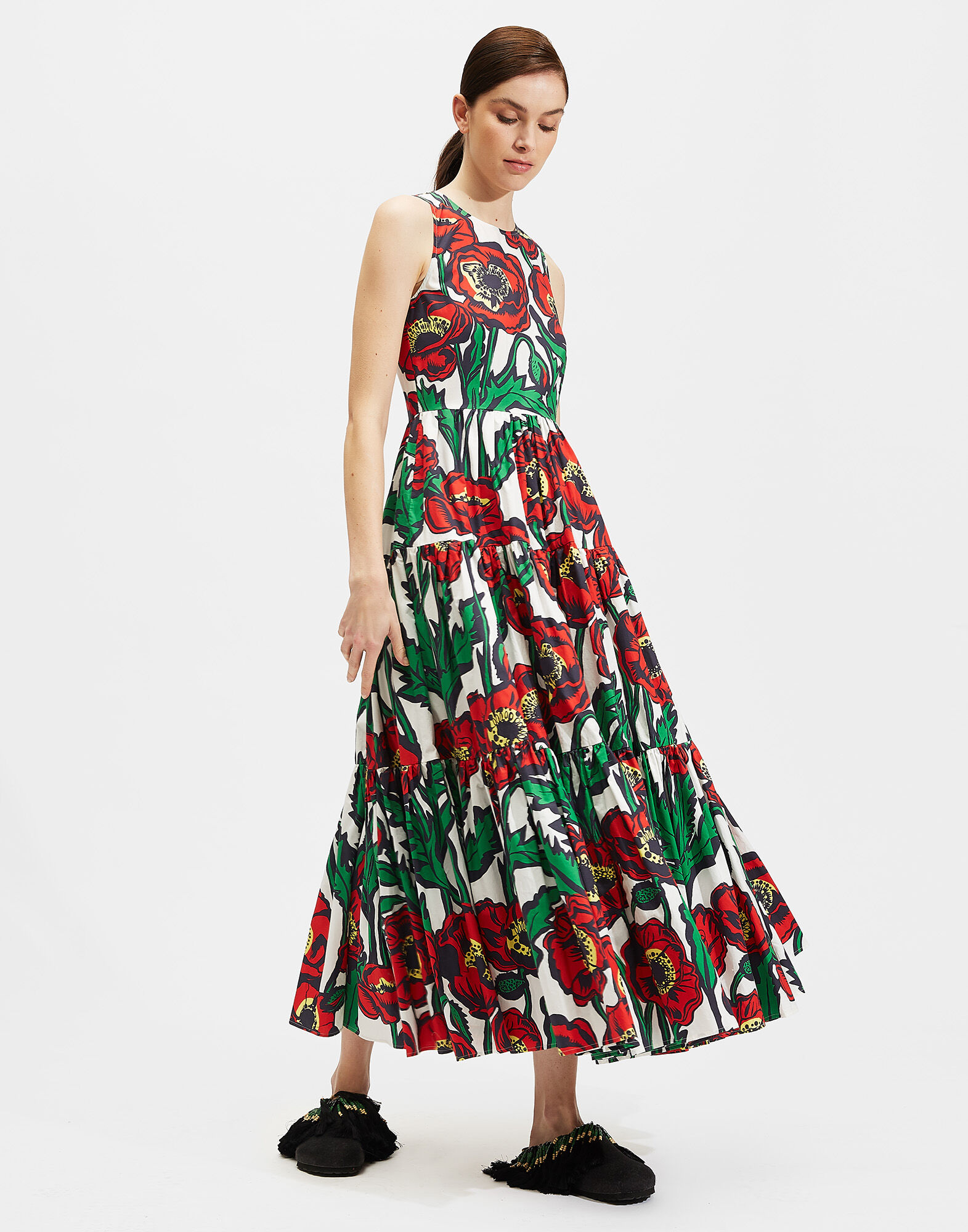 LaDoubleJ Sleeveless Big Dress Big Blooms Bianco DRE0185COT001PFI0003