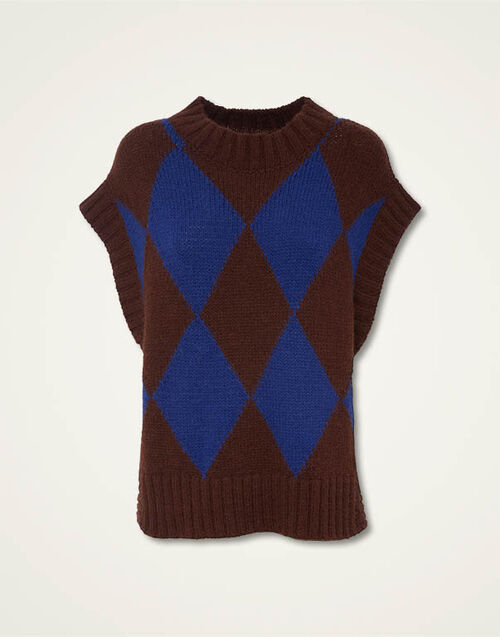 La DoubleJ Argyle Gilet Bordeaux/Blue TOP0077KNI064VAR0124