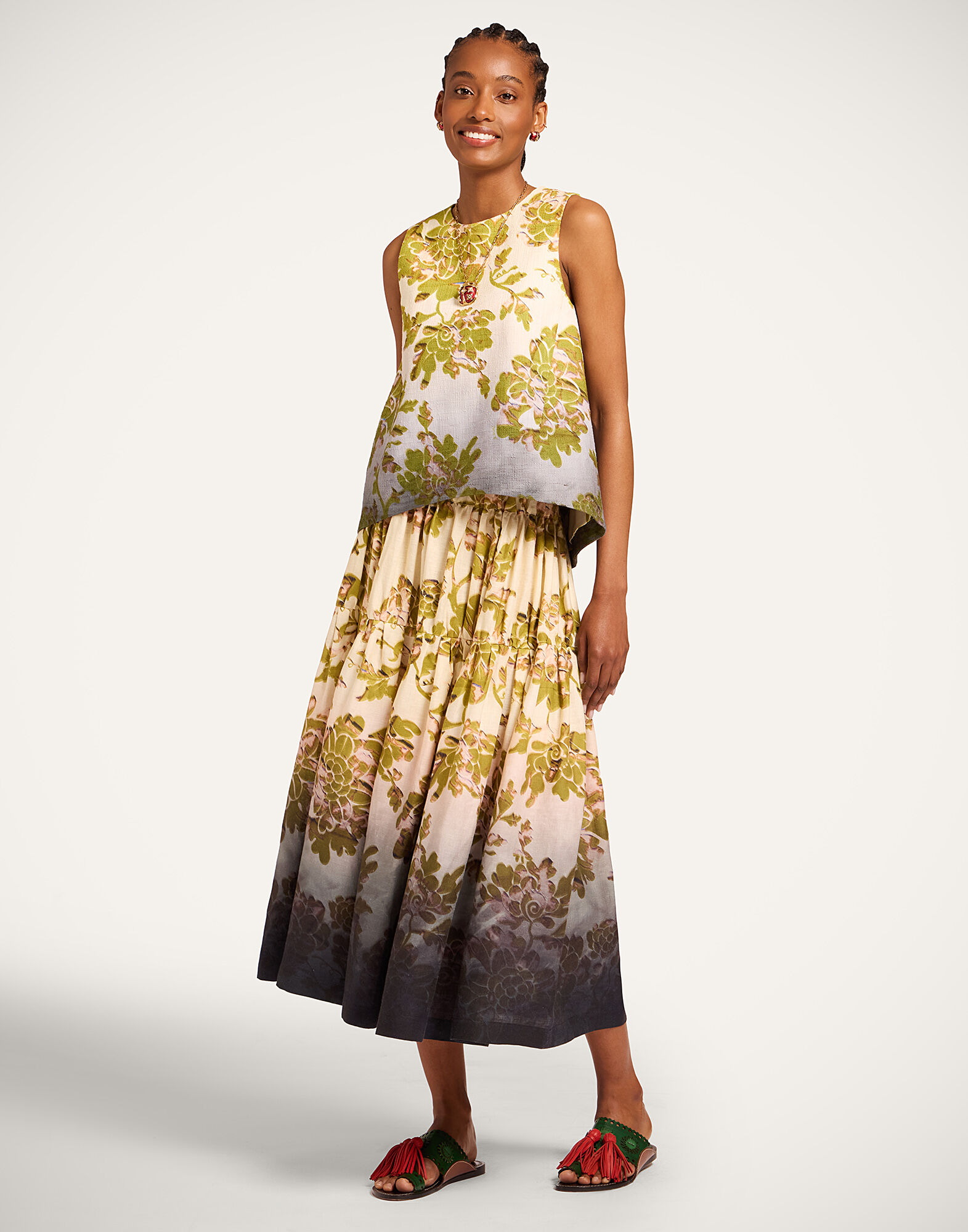 La DoubleJ Gala Skirt Oasis Ombr&eacute; Plac&eacute;e Green & Black SKI0202LIN014OAO01GR02