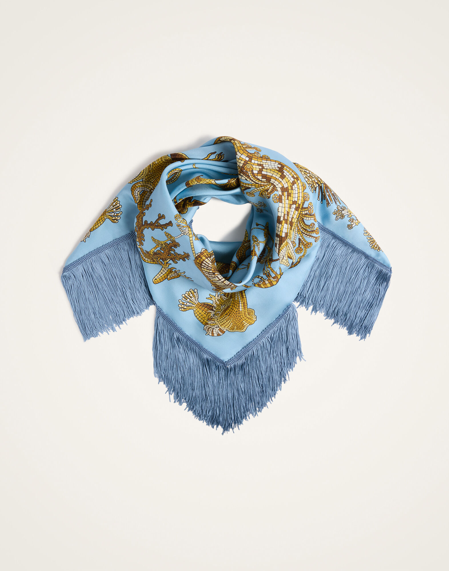 La DoubleJ Reversible Fringe Foulard 90 Oceania Plac&eacute;e Light Blue SCA0073SIL006OCE01BU01