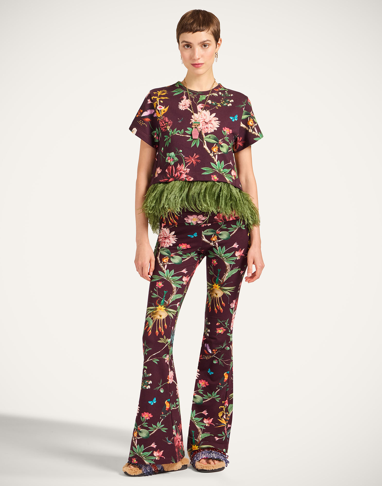 La DoubleJ La Scala Tee Zooflora Burgundy TSH0026JER039ZOF02RE02