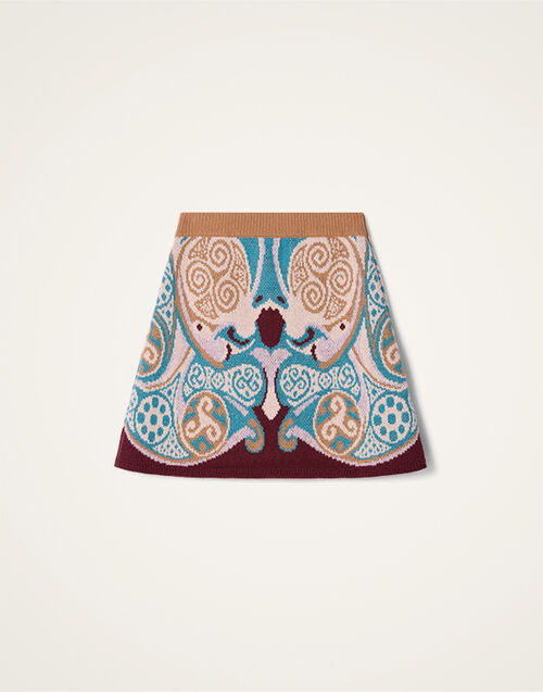 La DoubleJ In My Power Mini Skirt Alchemy Light Blue, Burgundy, and Camel SKI0169KNI223VA524BR04