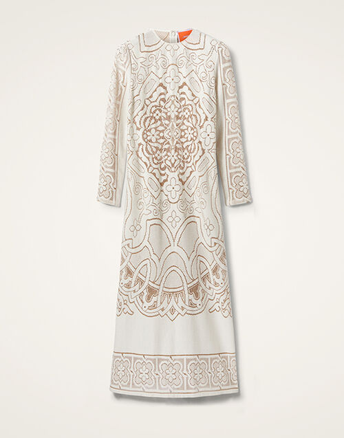 La DoubleJ Lacey Long Sleeve Swing Dress Solid White Smoke DRE0418EMB006WHI0006