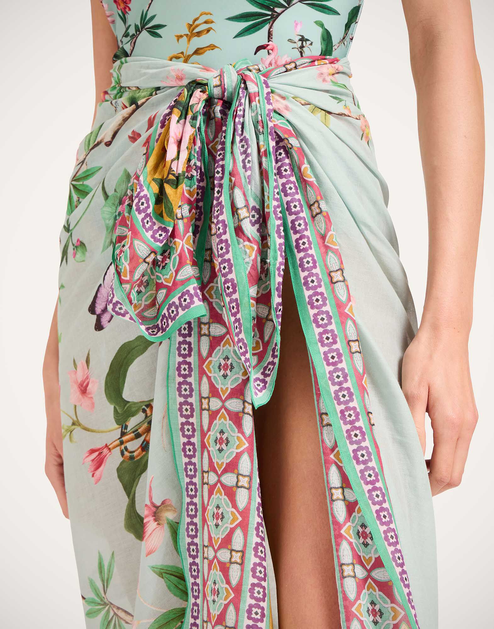 La DoubleJ Pareo Zooflora Plac&eacute;e Light Blue SCA0051COT021ZOF06BU01