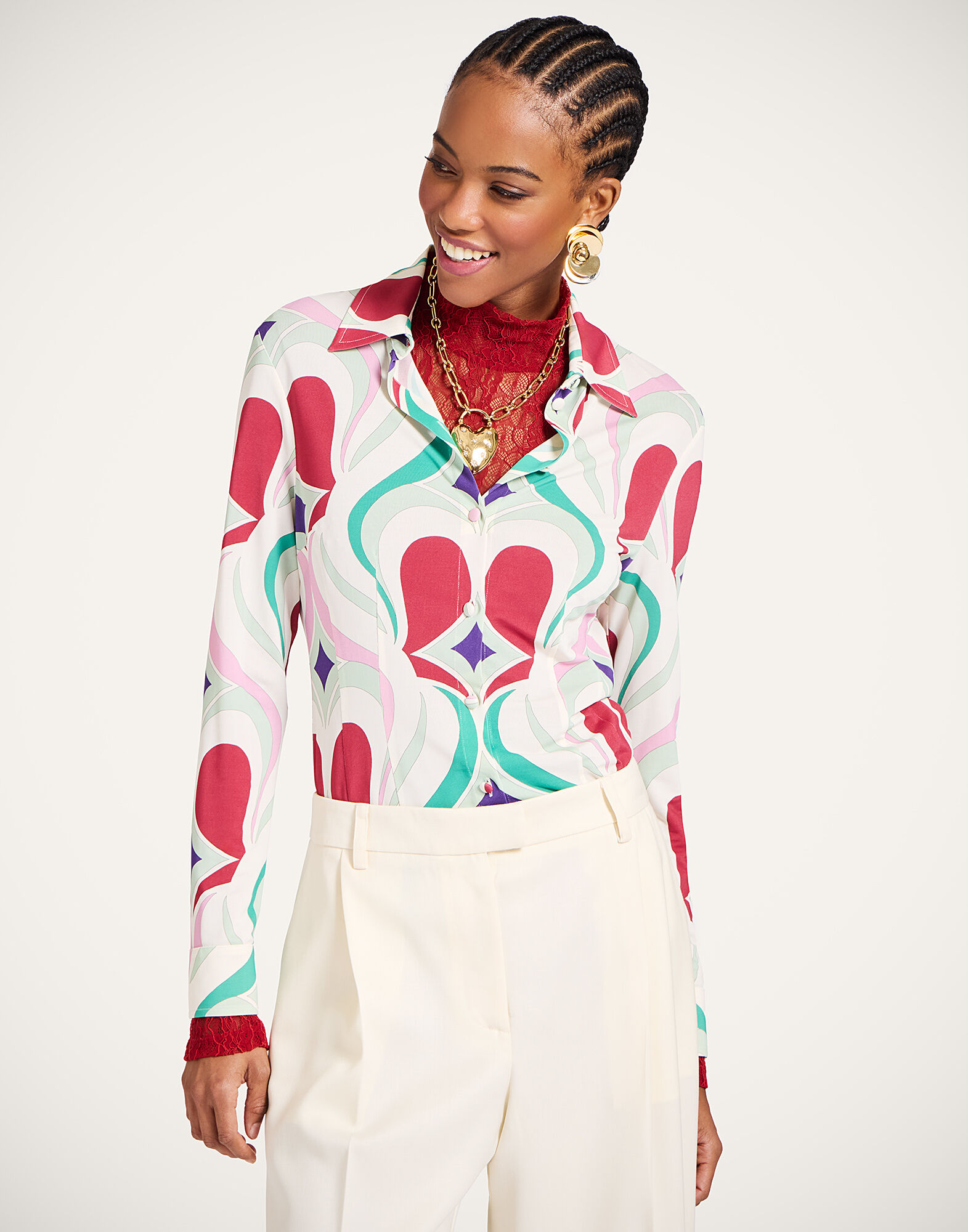 La DoubleJ Fitted Shirt Macro Jive Ecru SHI0116JER027JIV05BR05