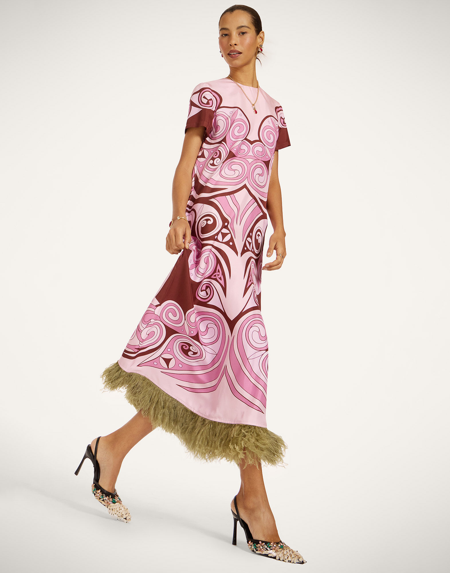 La DoubleJ Swing Dress Kells Swirl Plac&eacute;e Mauve DRE0864SIL026KLS01PU06