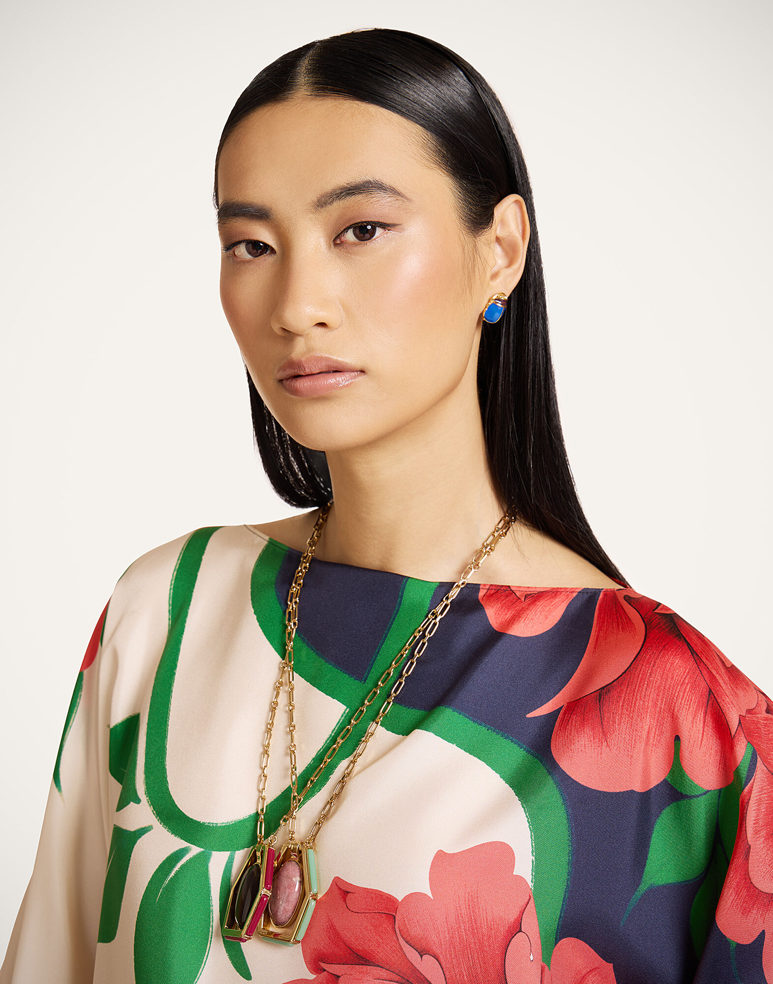 La DoubleJ Foulard Top Queen Peony Plac&eacute;e Blue TOP0195SIL029QPE02BU03