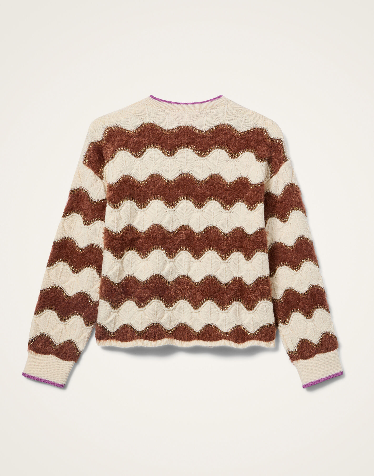 La DoubleJ Hang Ten Sweater Color Block White & Brown PUL0330KNI183VA428WH01