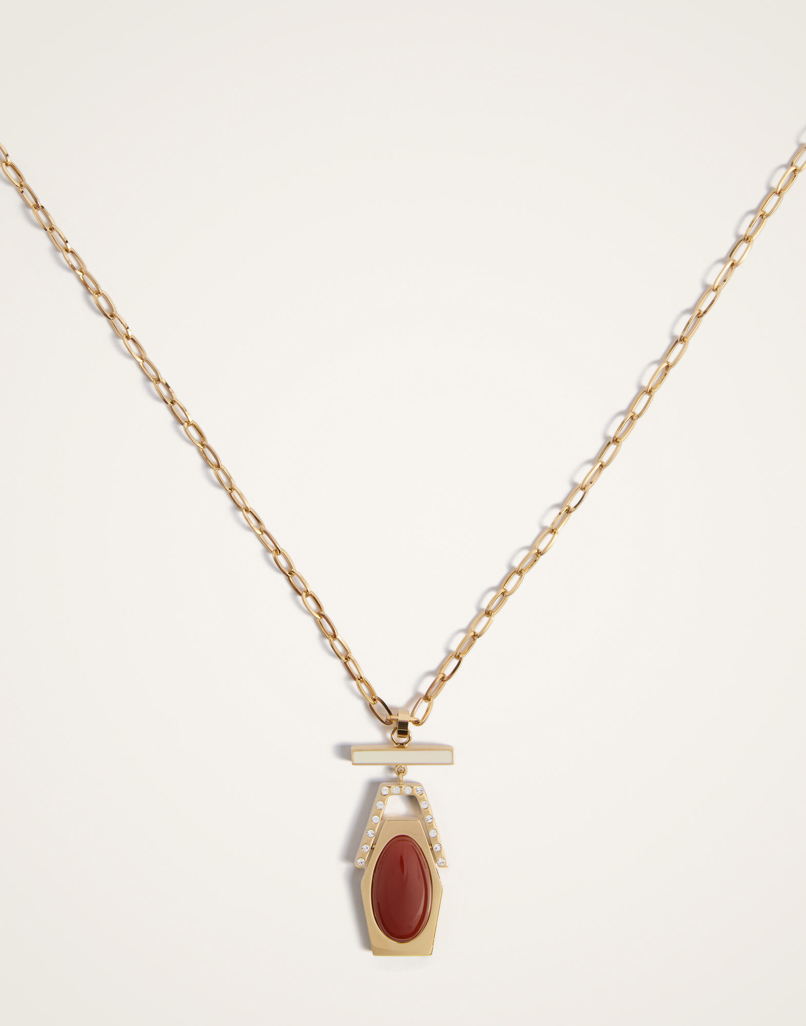 La DoubleJ Embellished Portal Necklace 24K Gold Plate & Red Agate NEC0023BRA003AGA01YE05