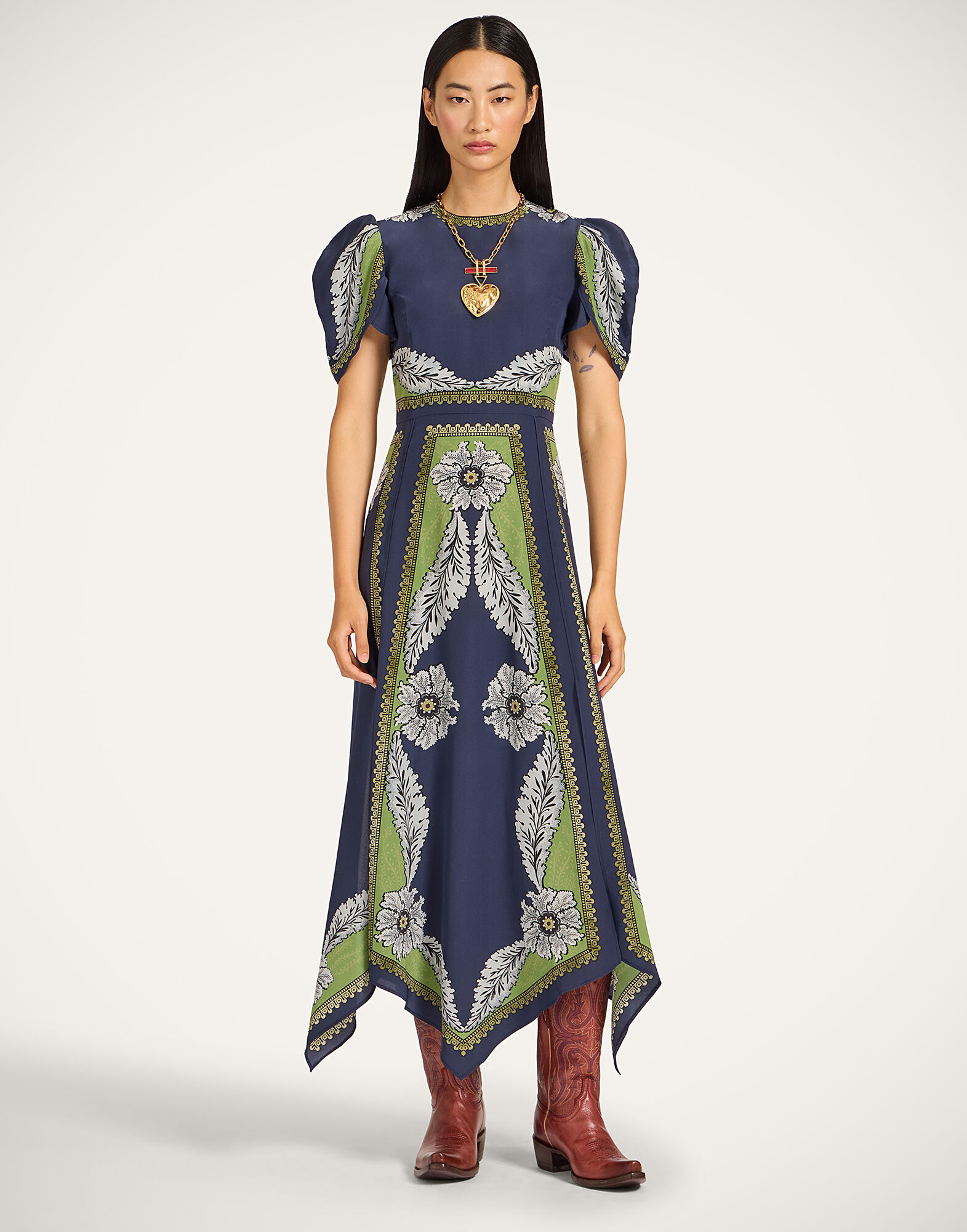 Cherie Scarf Dress in Bounty Placée Navy for Women | La DoubleJ US
