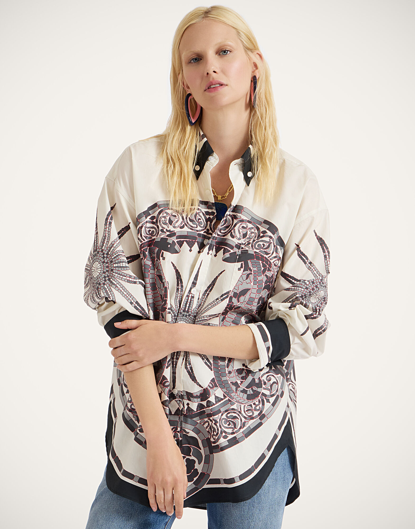 La DoubleJ Better Than Your Boyfriend's Shirt Cobra Plac&eacute;e Grey SHI0092COT015COB01GY02