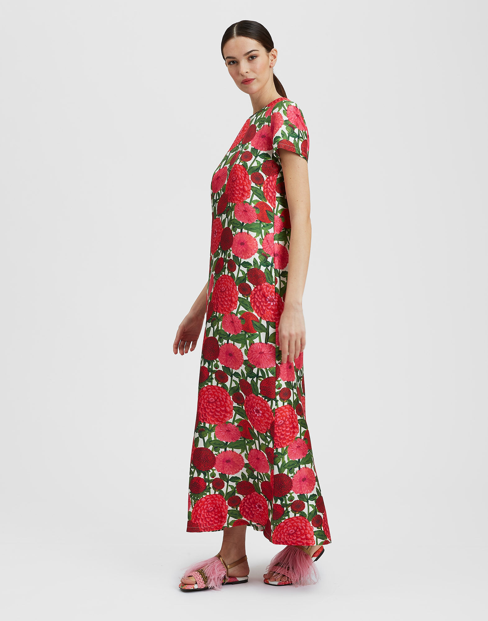 La DoubleJ Swing Dress Pink Dahlias DRE0001SIL001DAH01PI01