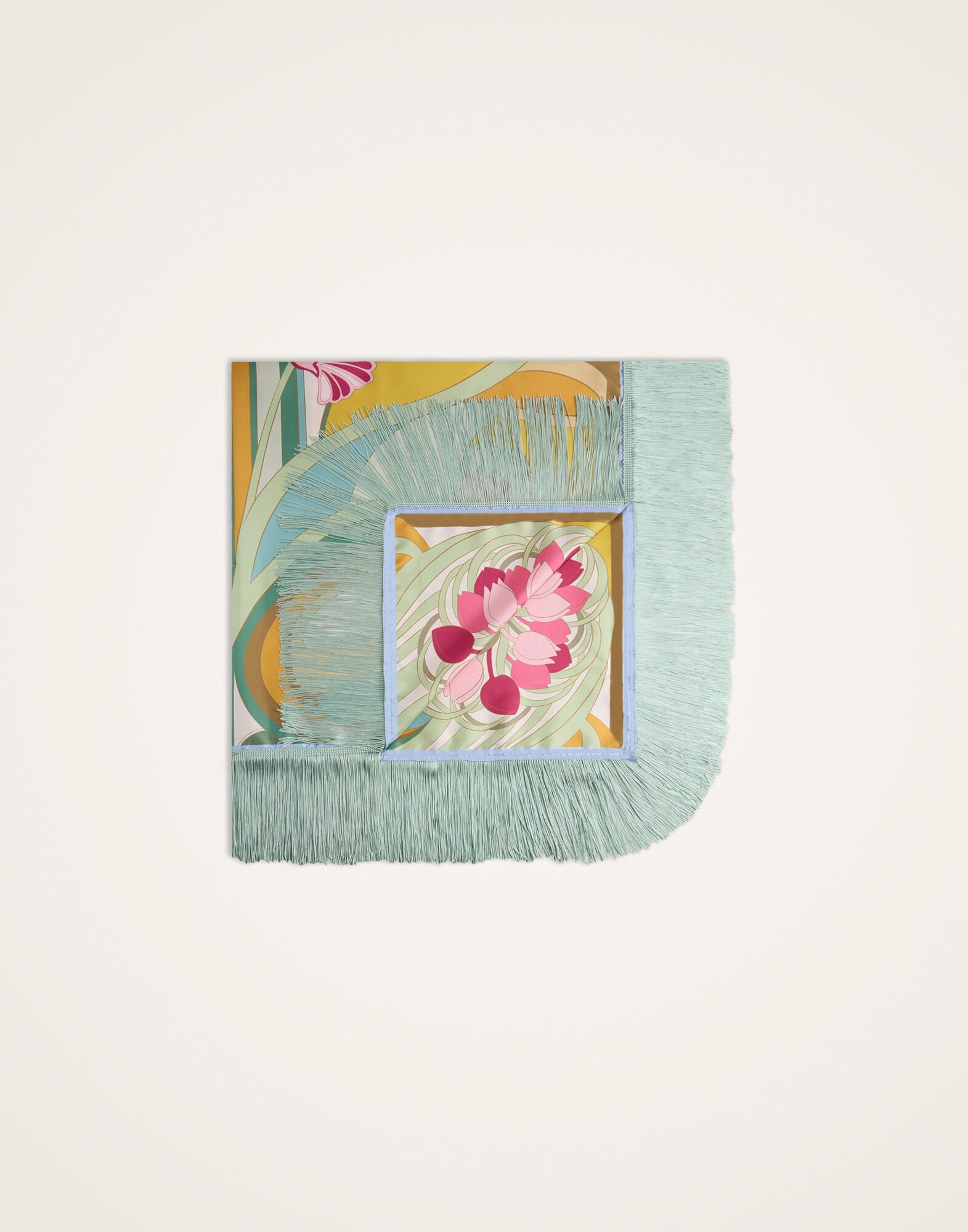 La DoubleJ Reversible Fringe Foulard 90 Tulip Plac&eacute;e Green SCA0073SIL006TUL08GR02