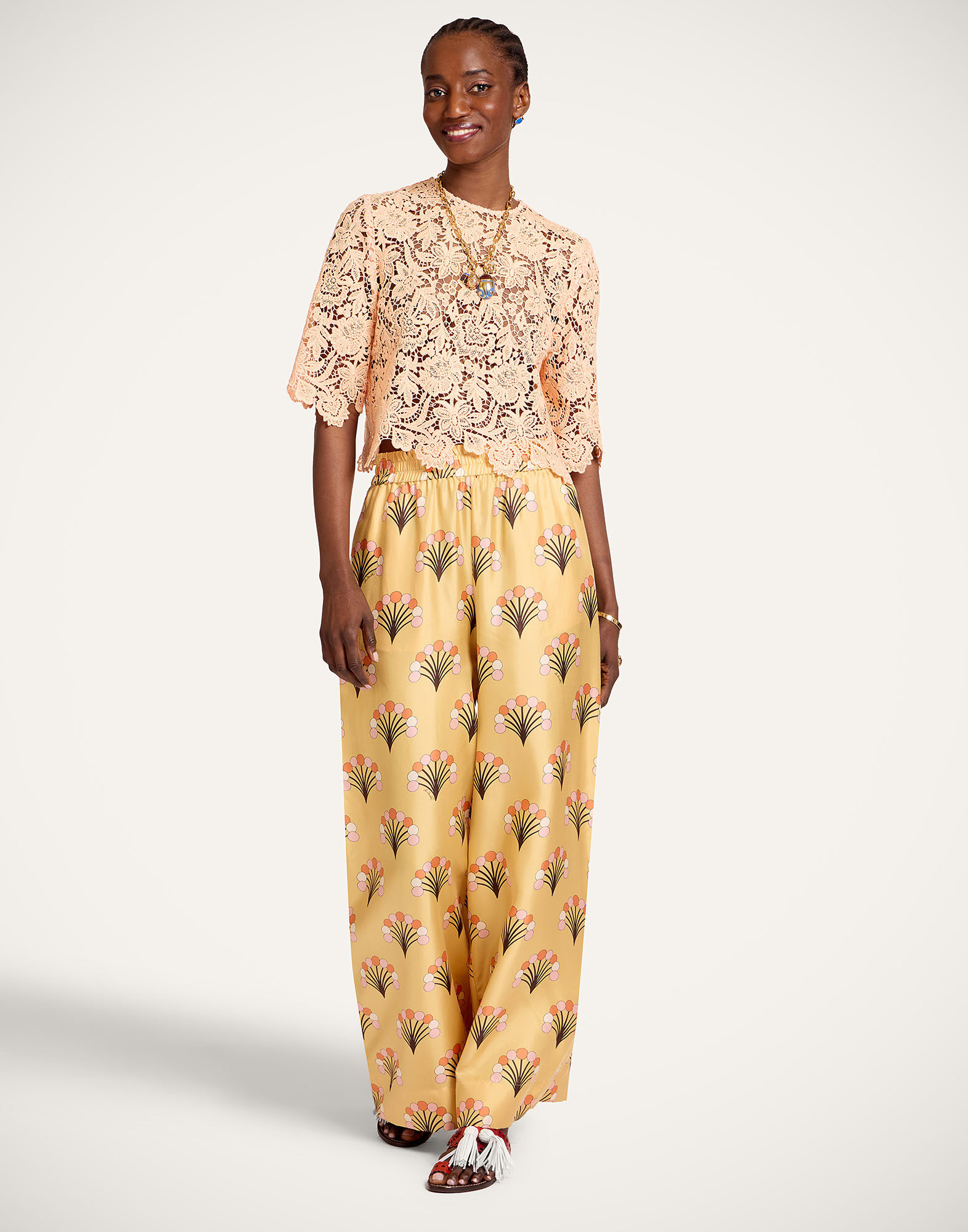 La DoubleJ Palazzo Pants Florette Yellow TRO0003SIL001FLO05YE02