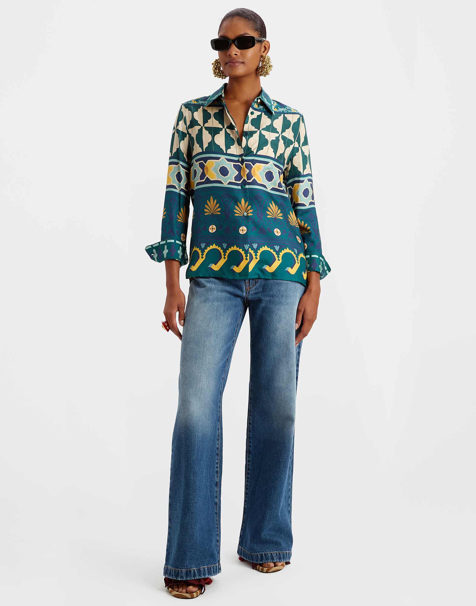 La DoubleJ Boy Shirt Casareale Plac&egrave;e Emerald SHI0001SIL001REA01GR04