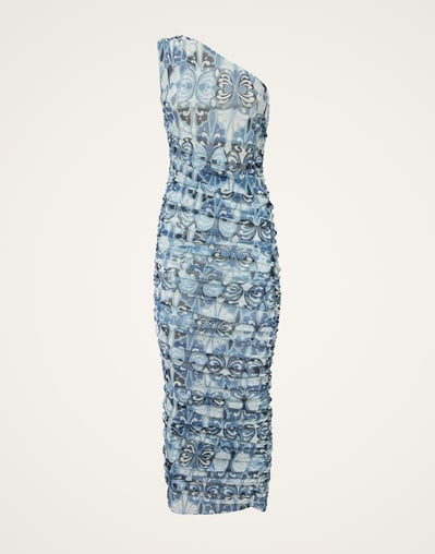 blue one shoulder bandage dress Braelyn Blue Bow One Shoulder Bandage Dress / S
