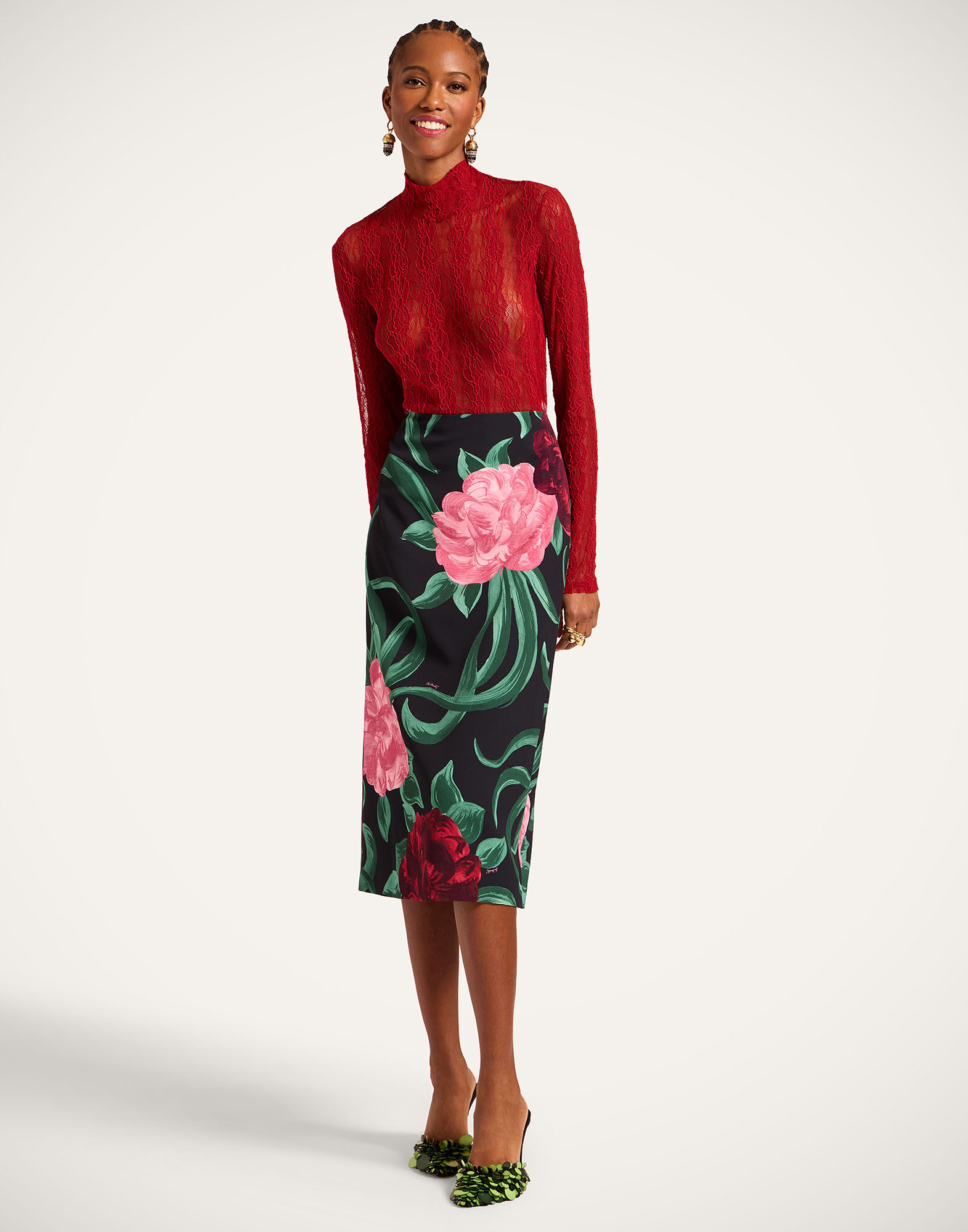 La DoubleJ Pencil Skirt Peony Black SKI0011SAB001PEO05BL01