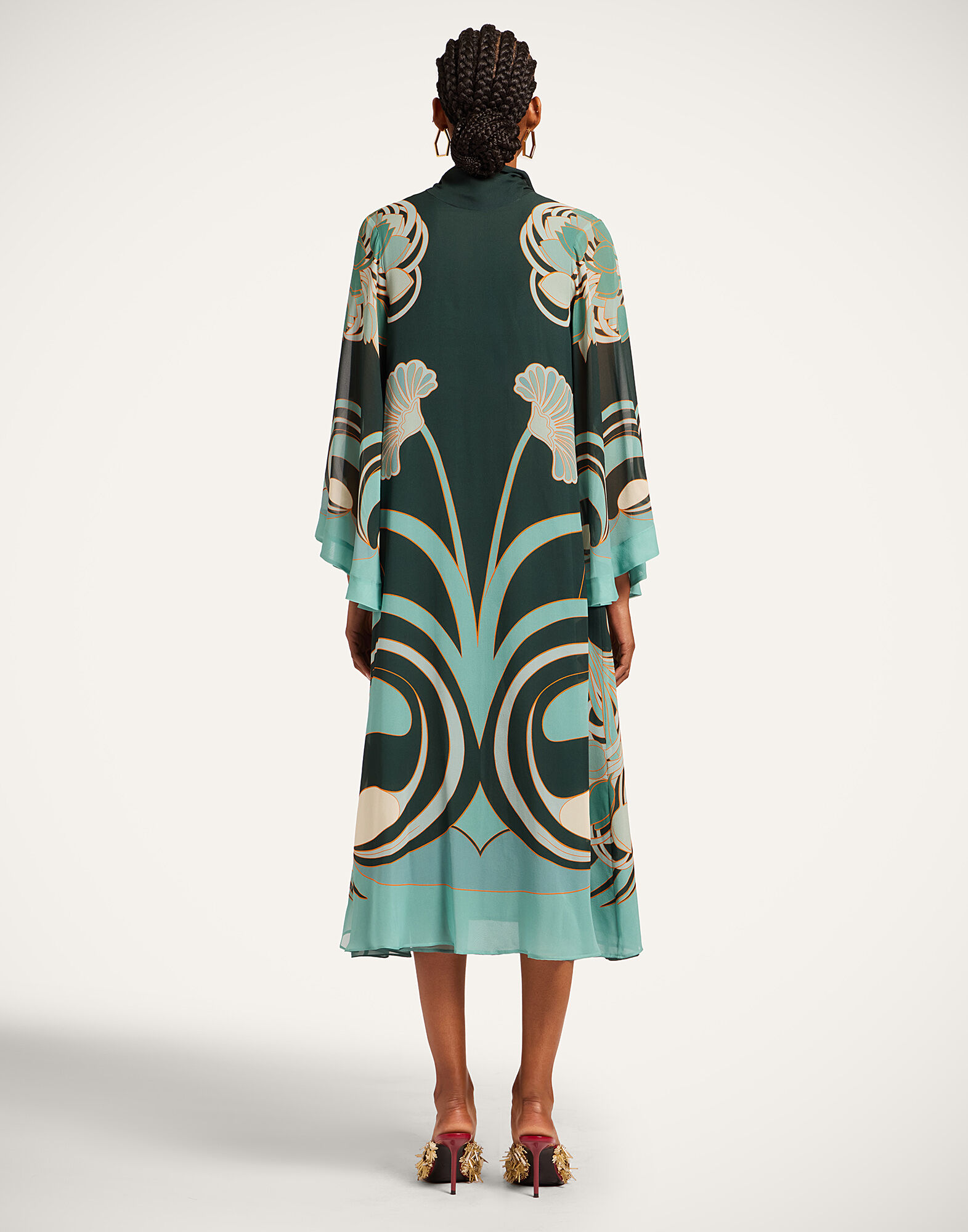 La DoubleJ Magnifico Midi Dress Blooming Tulip Plac&eacute;e Dark Green DRE0788SIL028BTU01GR03