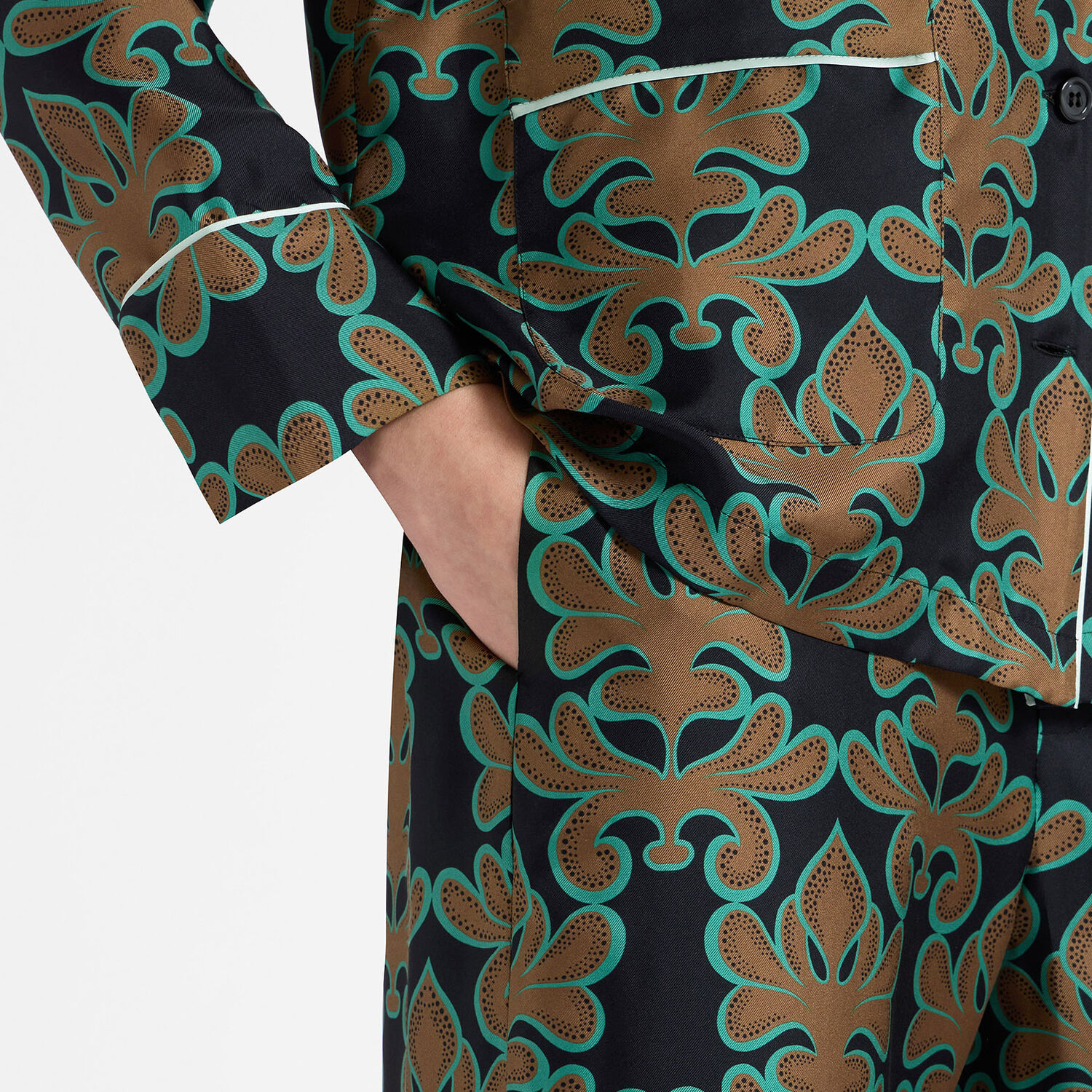 La Doublej La Double J Pajama Printed Silk-satin Shirt In Herald Black